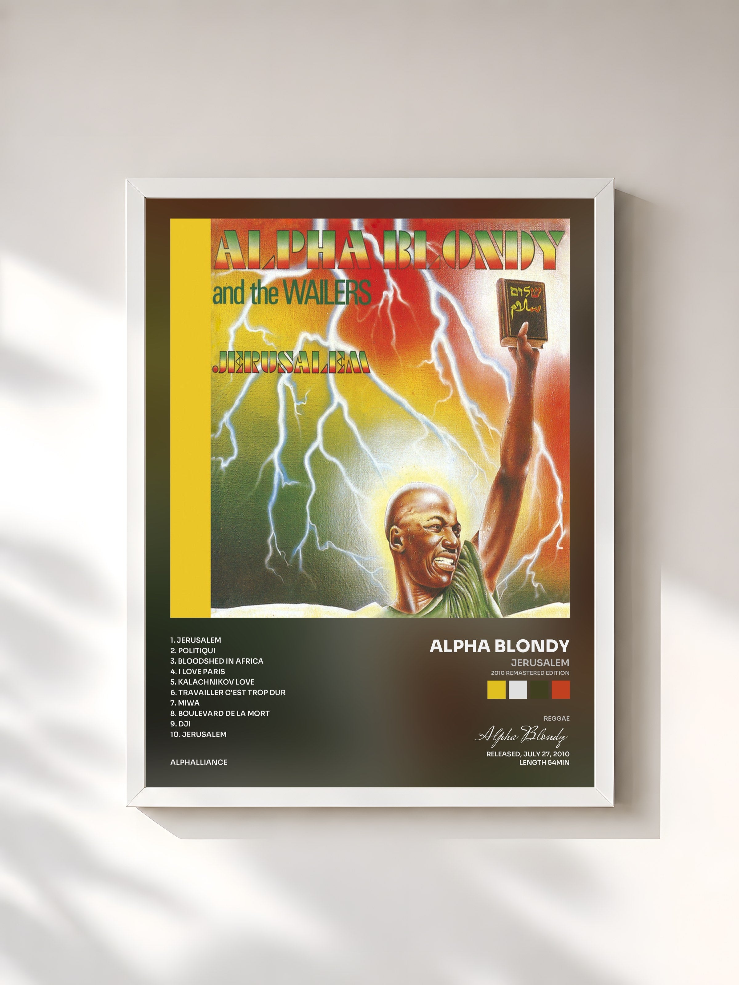 #blanc Tableau de l'album Jerusalem (2010 Remastered Edition) de Alpha Blondy, cadre blanc, imprimé et encadré en France