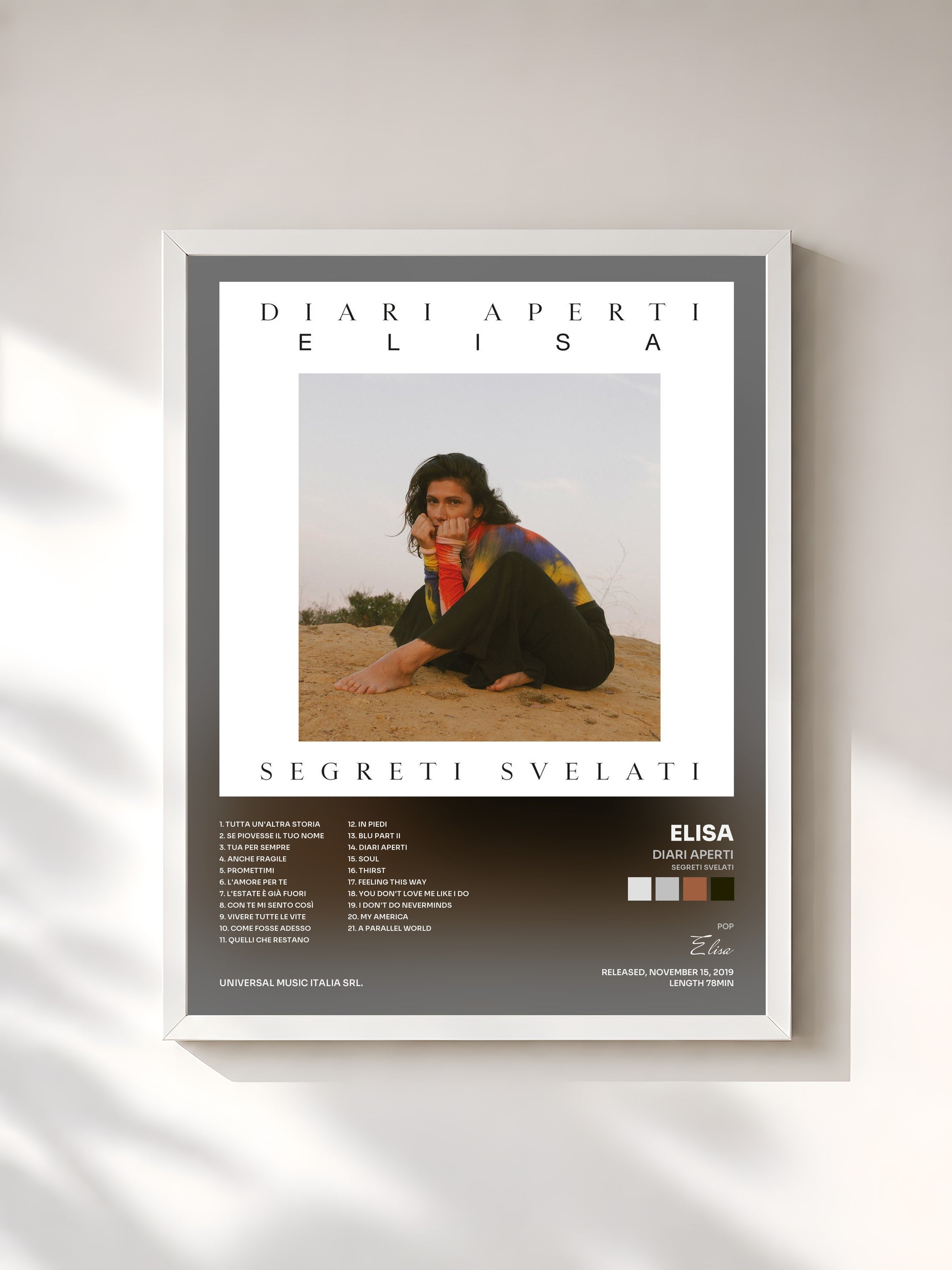 #blanc Tableau de l'album Diari Aperti (Segreti Svelati) de Elisa, cadre blanc, imprimé et encadré en France