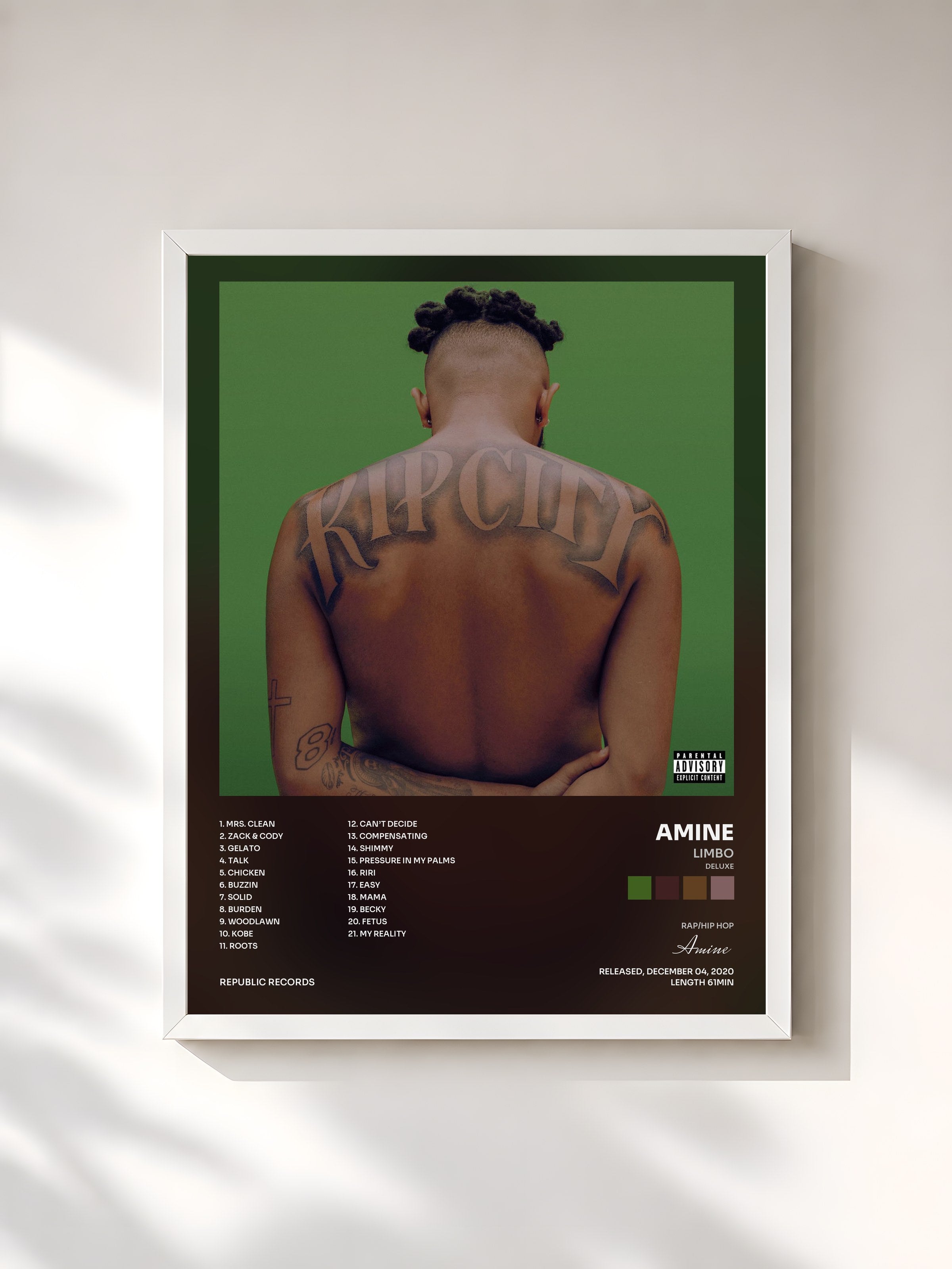 #blanc Tableau de l'album Limbo (Deluxe) de Amine, cadre blanc, imprimé et encadré en France