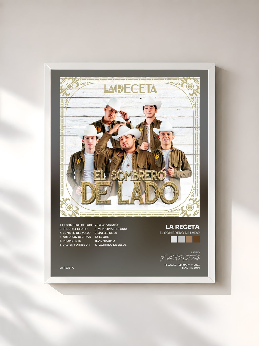#blanc Tableau de l'album El Sombrero De Lado de LA RECETA, cadre blanc, imprimé et encadré en France