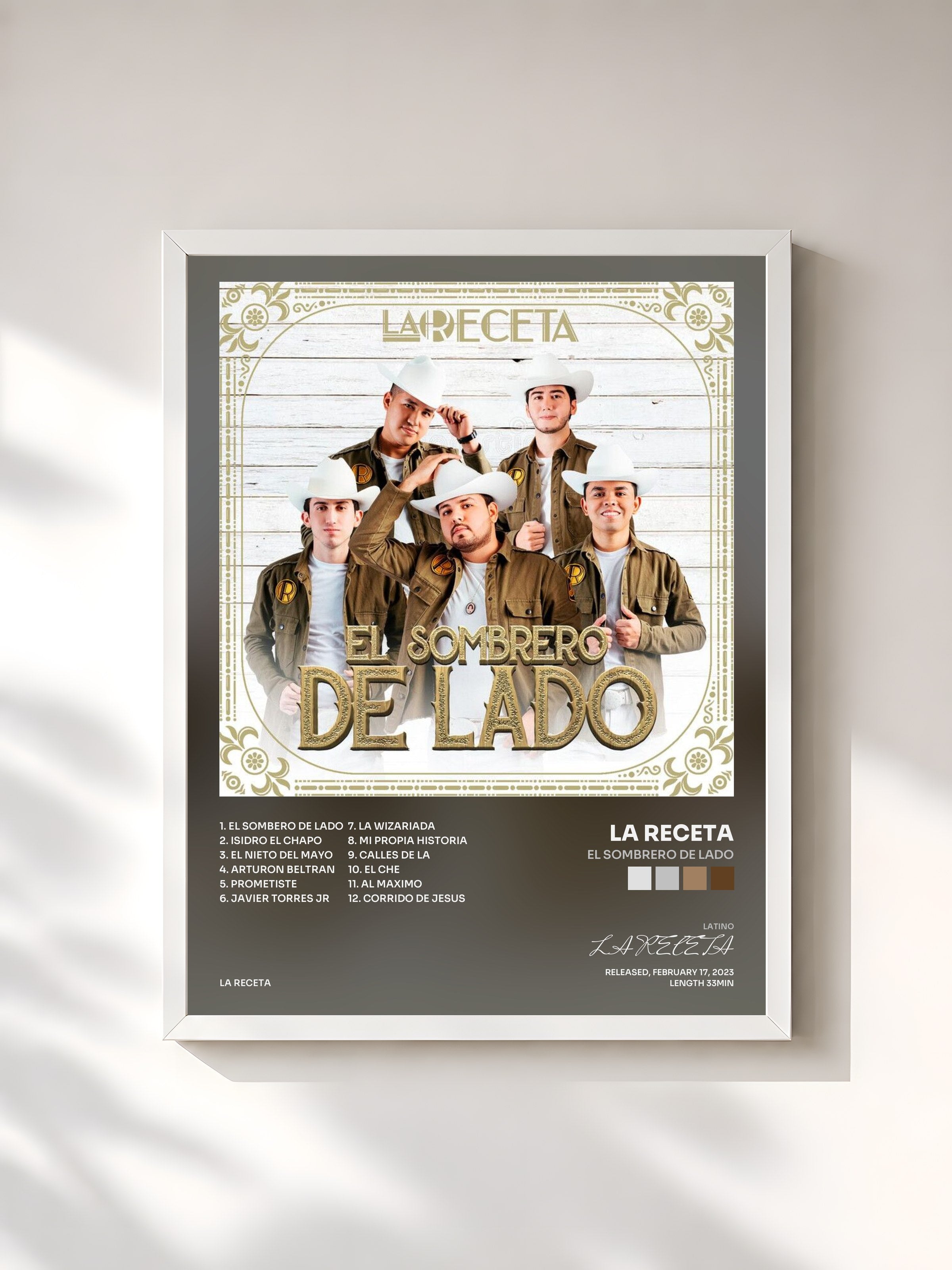 #blanc Tableau de l'album El Sombrero De Lado de LA RECETA, cadre blanc, imprimé et encadré en France