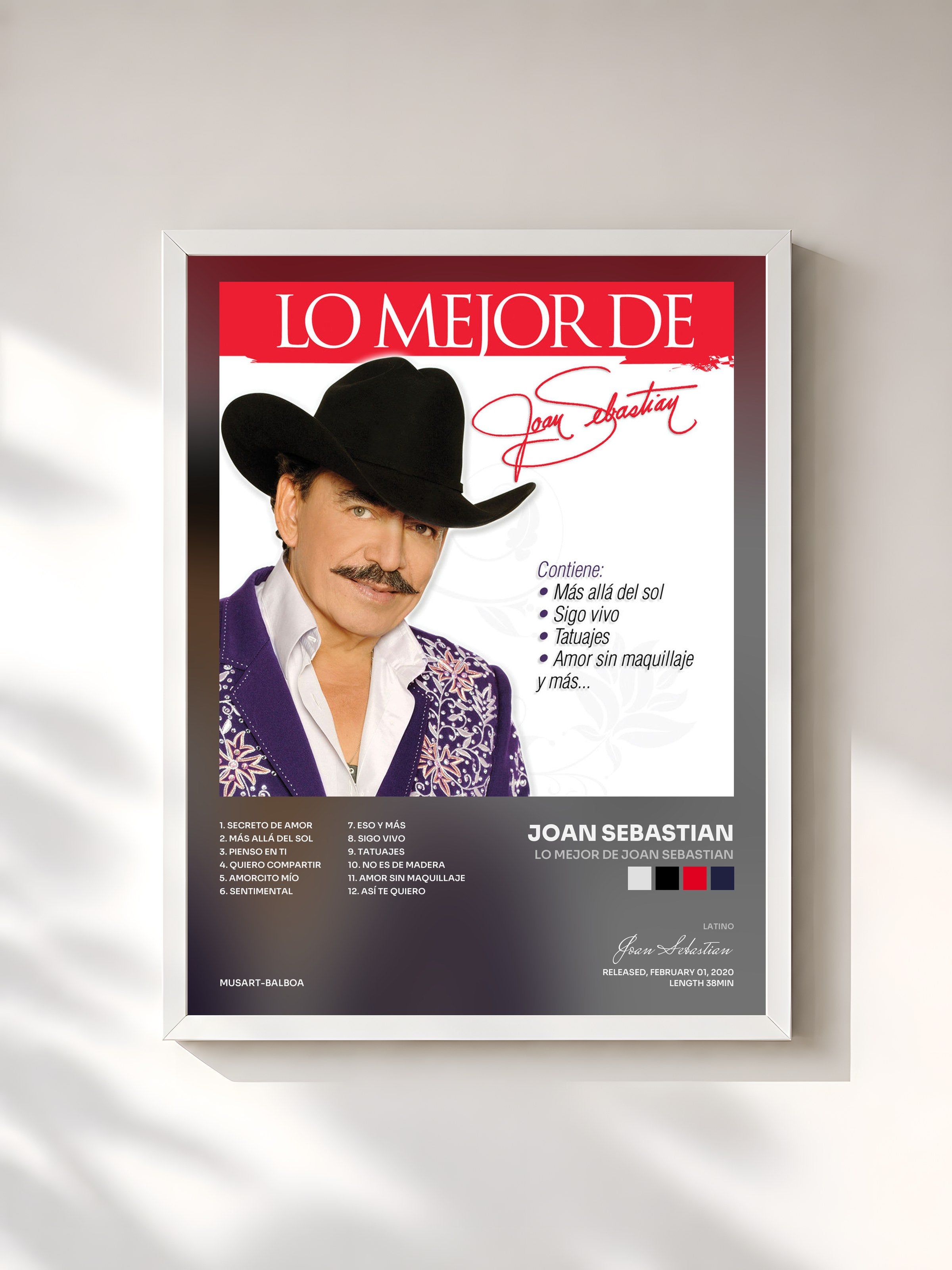 #blanc Tableau de l'album Lo Mejor De Joan Sebastian de Joan Sebastian, cadre blanc, imprimé et encadré en France
