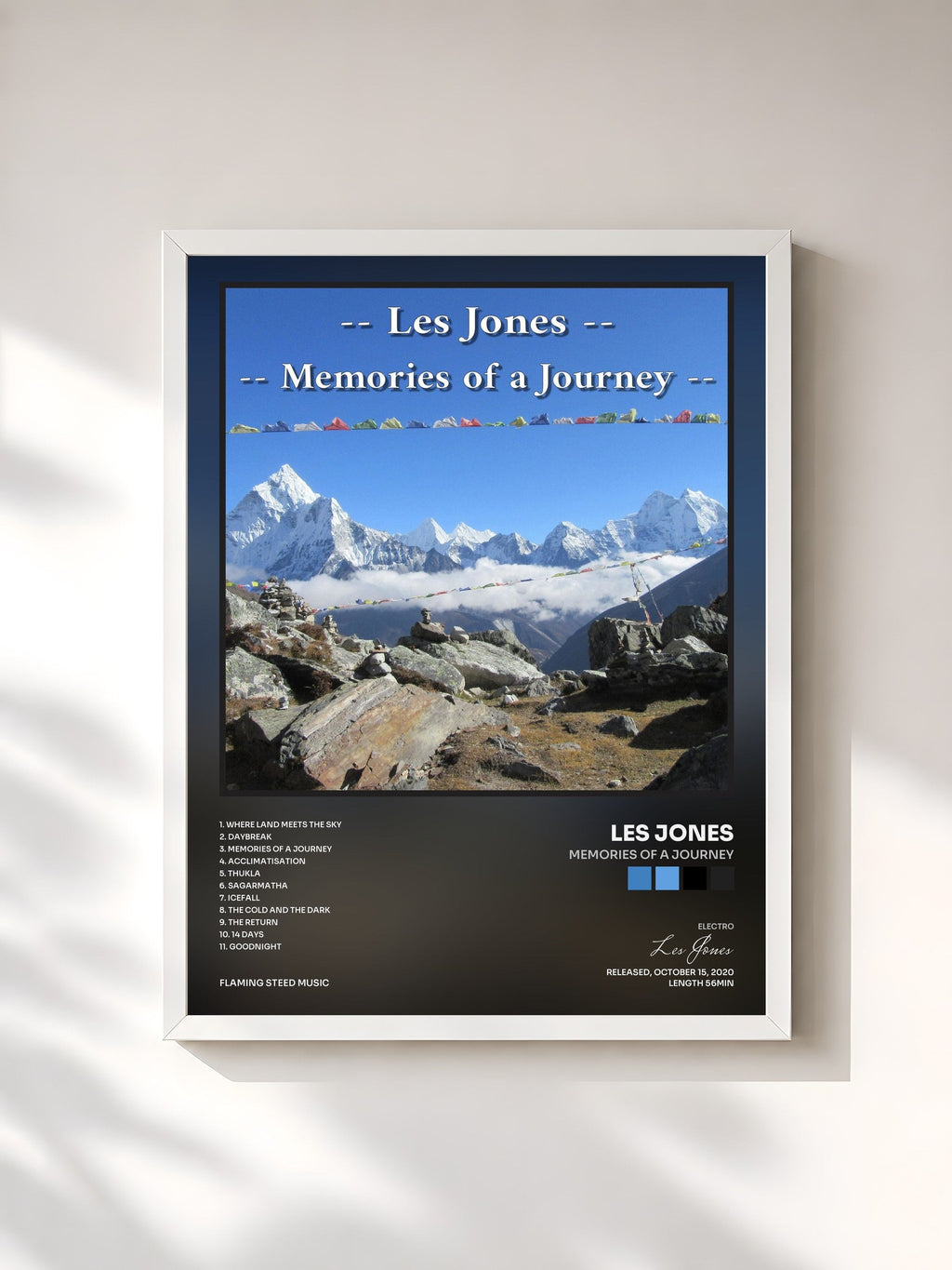 #blanc Memories of a Journey by Les Jones as a framed art print, white frame, printed and framed in France