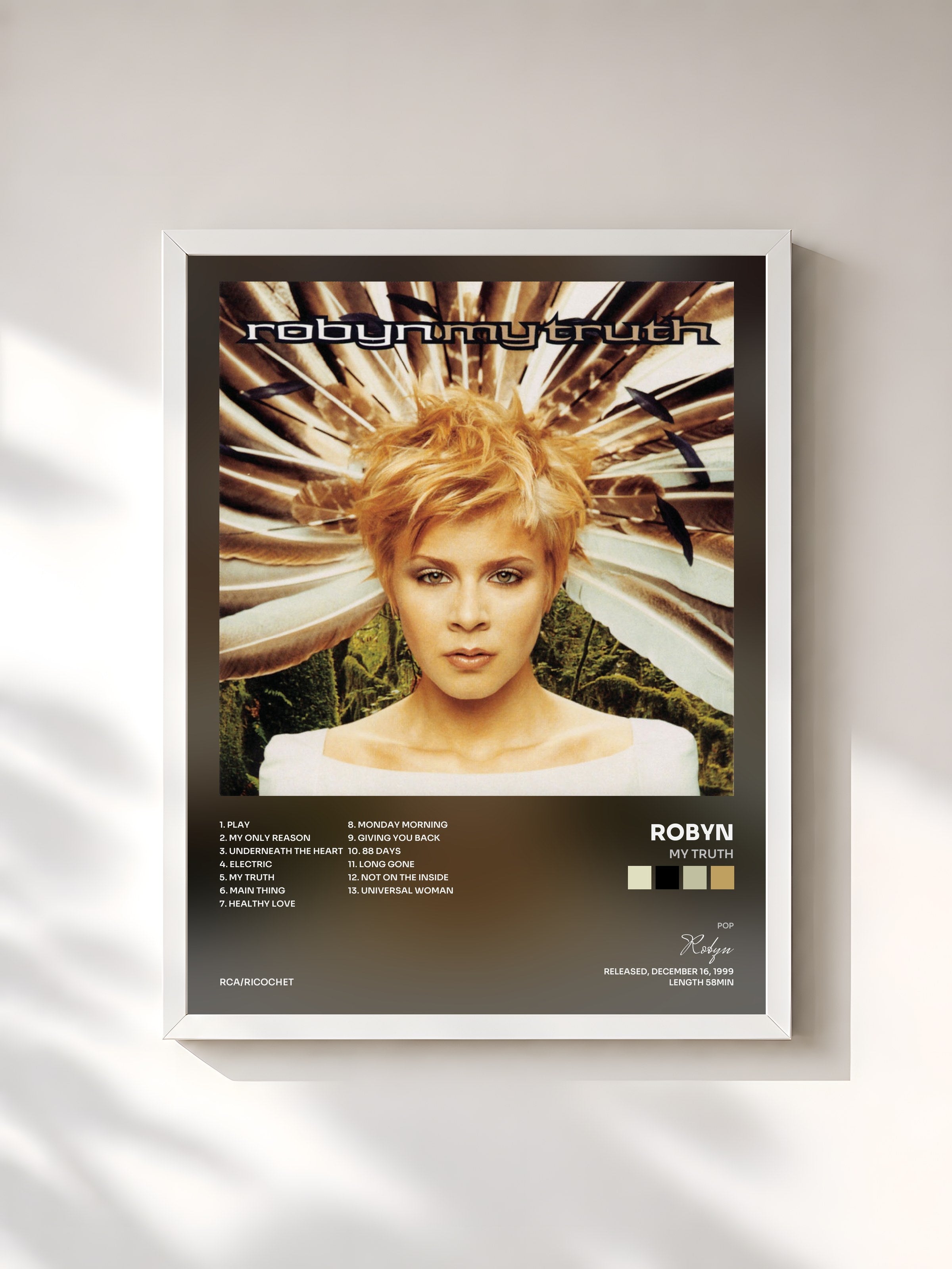 #blanc Tableau de l'album My Truth de Robyn, cadre blanc, imprimé et encadré en France
