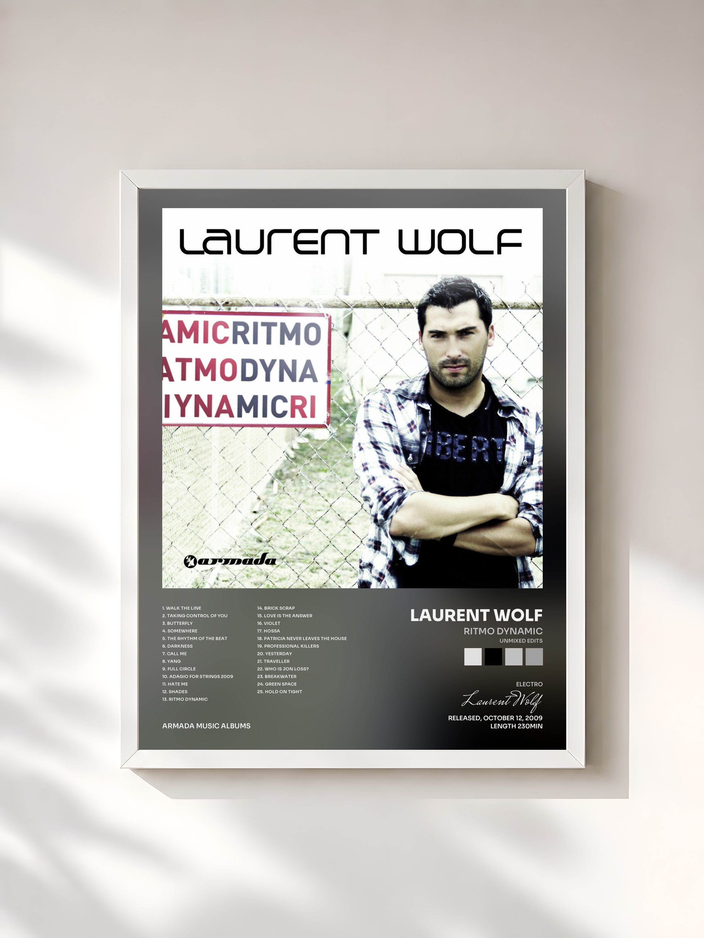 #blanc Tableau de l'album Ritmo Dynamic (Unmixed Edits) de Laurent Wolf, cadre blanc, imprimé et encadré en France