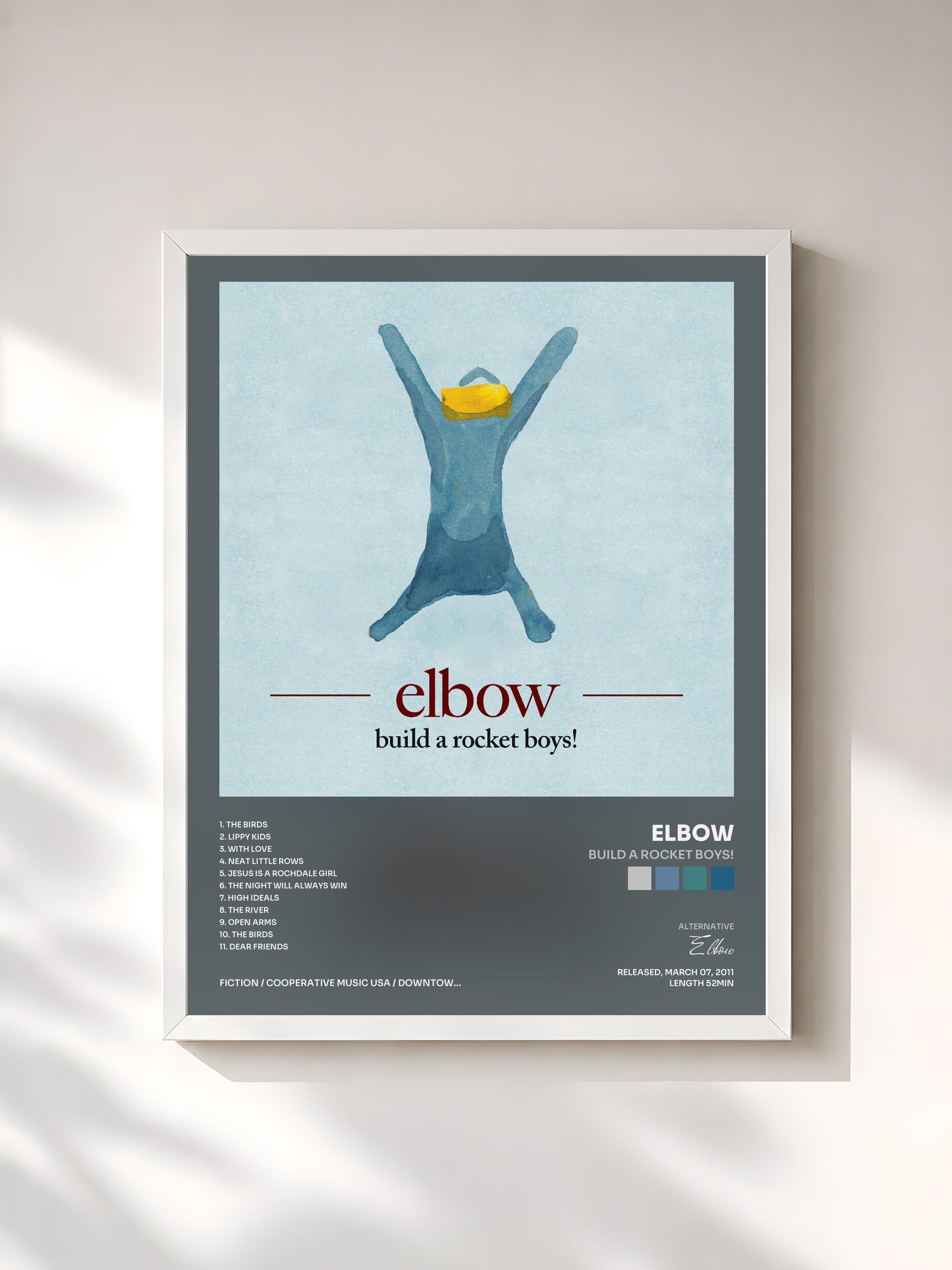 #blanc Tableau de l'album build a rocket boys! de Elbow, cadre blanc, imprimé et encadré en France