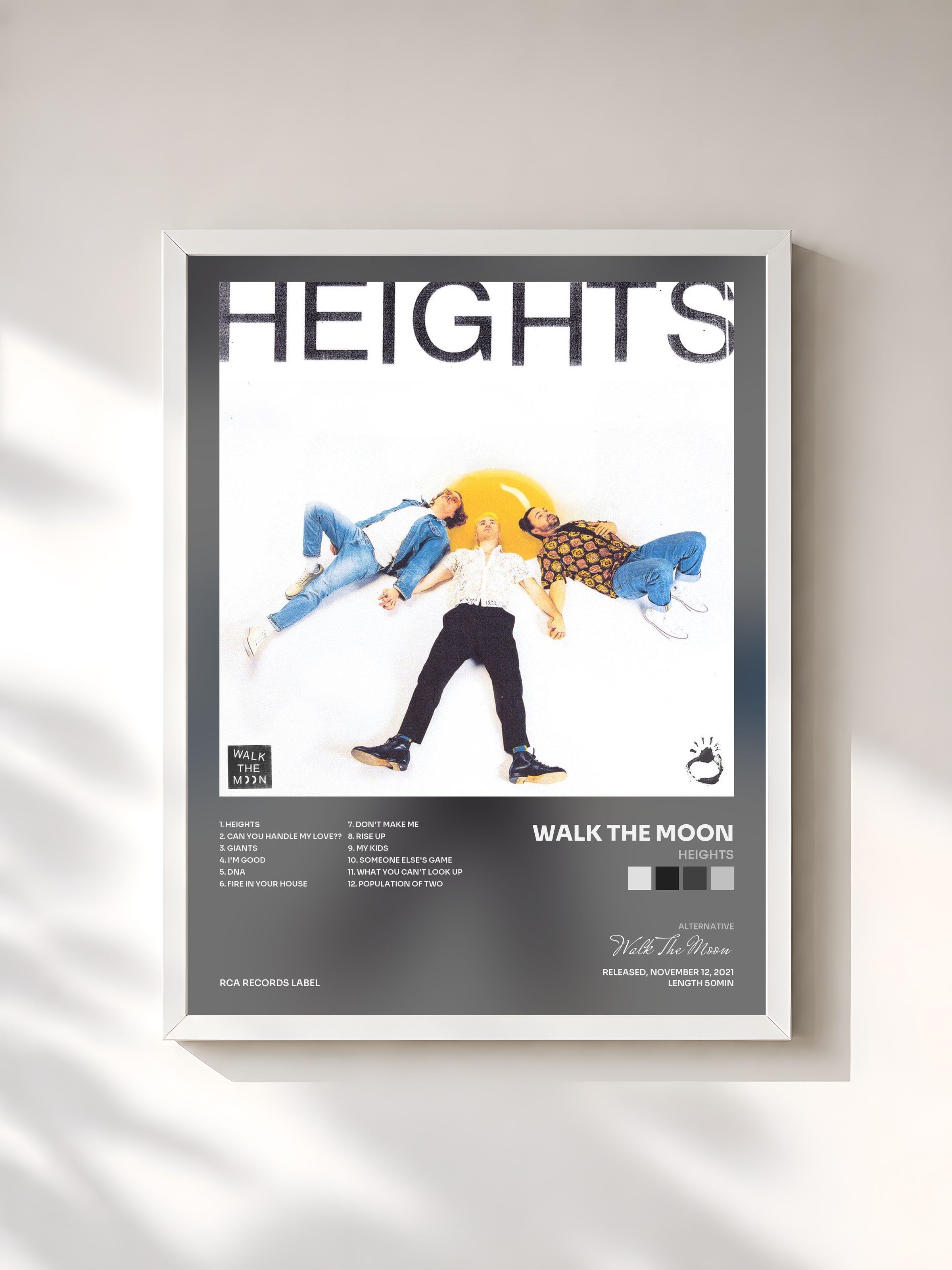#blanc Tableau de l'album HEIGHTS de Walk The Moon, cadre blanc, imprimé et encadré en France