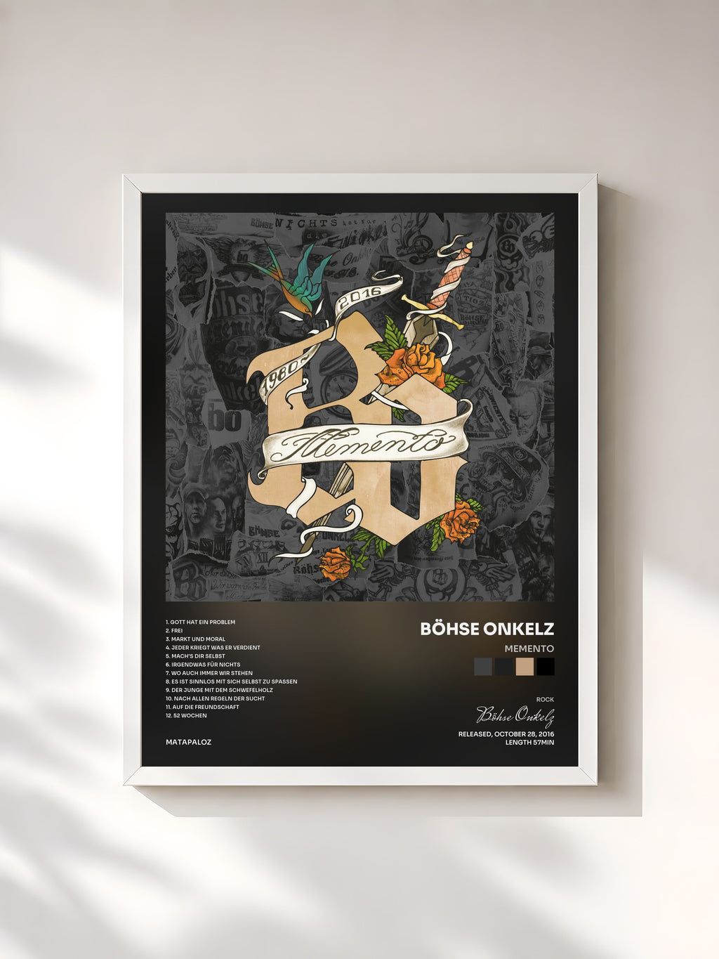 #blanc Tableau de l'album Memento de Böhse Onkelz, cadre blanc, imprimé et encadré en France