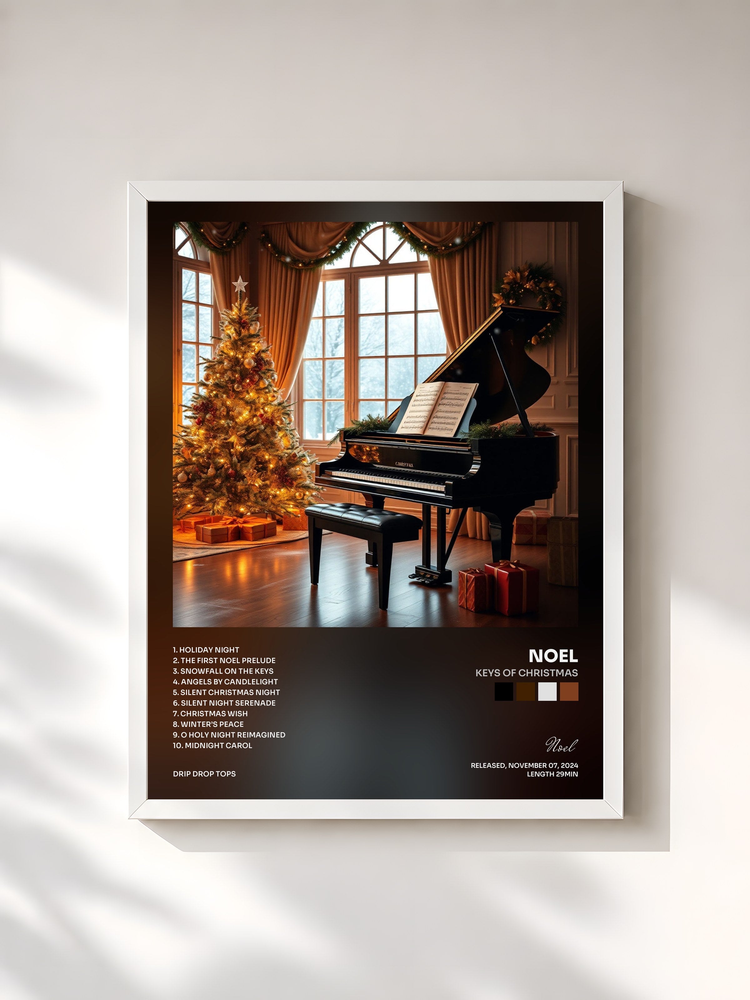 #blanc Tableau de l'album Keys of Christmas de Noel, cadre blanc, imprimé et encadré en France