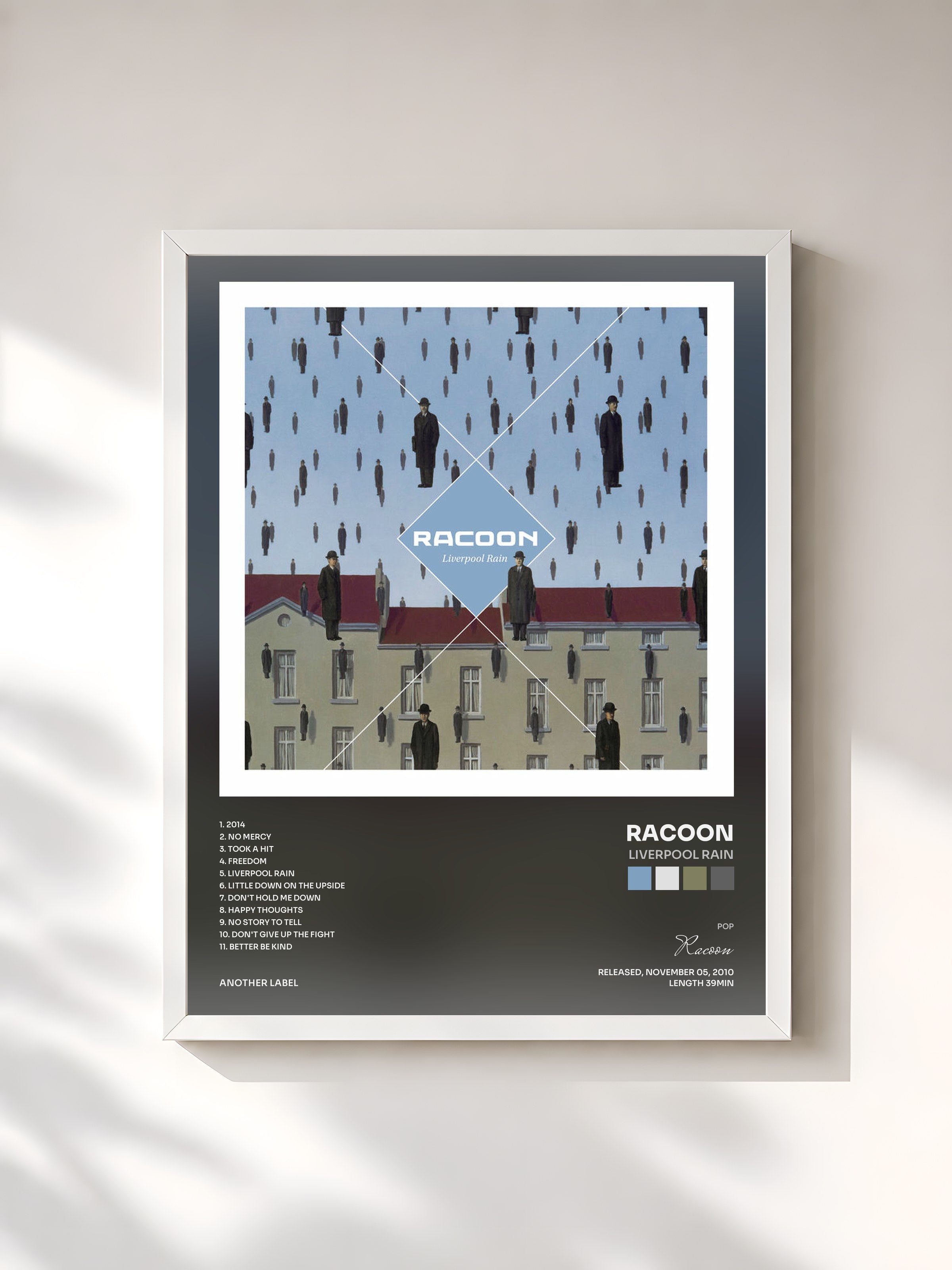 #blanc Tableau de l'album Liverpool Rain de Racoon, cadre blanc, imprimé et encadré en France