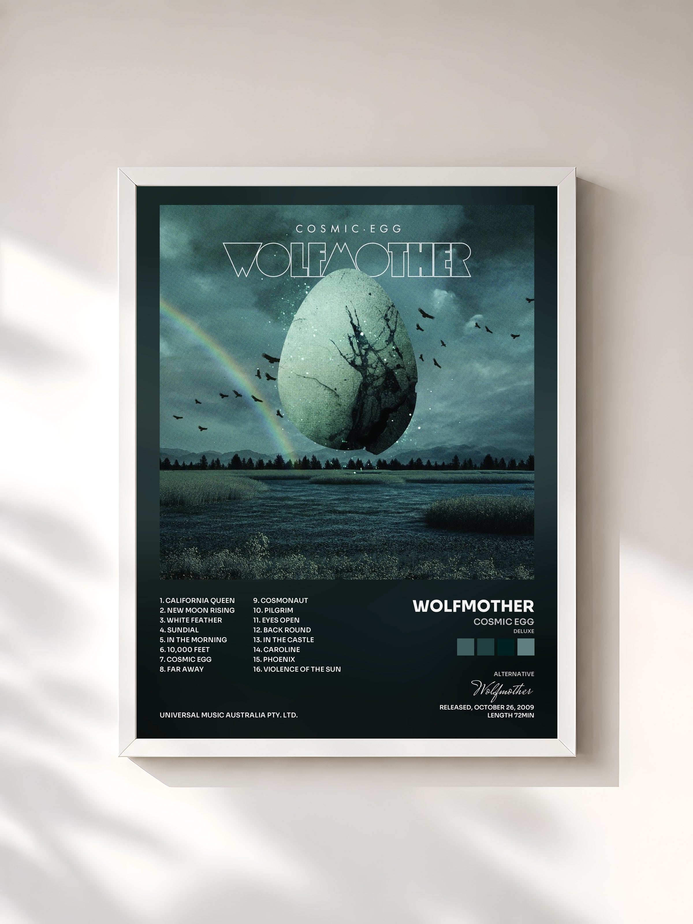 #blanc Tableau de l'album Cosmic Egg (Deluxe) de Wolfmother, cadre blanc, imprimé et encadré en France
