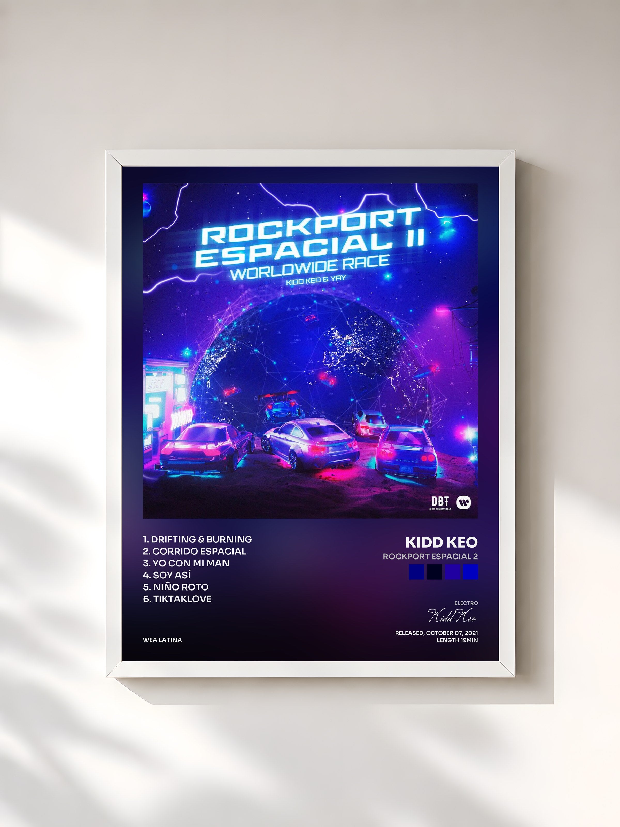 #blanc Tableau de l'album Rockport Espacial 2 de Kidd Keo, cadre blanc, imprimé et encadré en France
