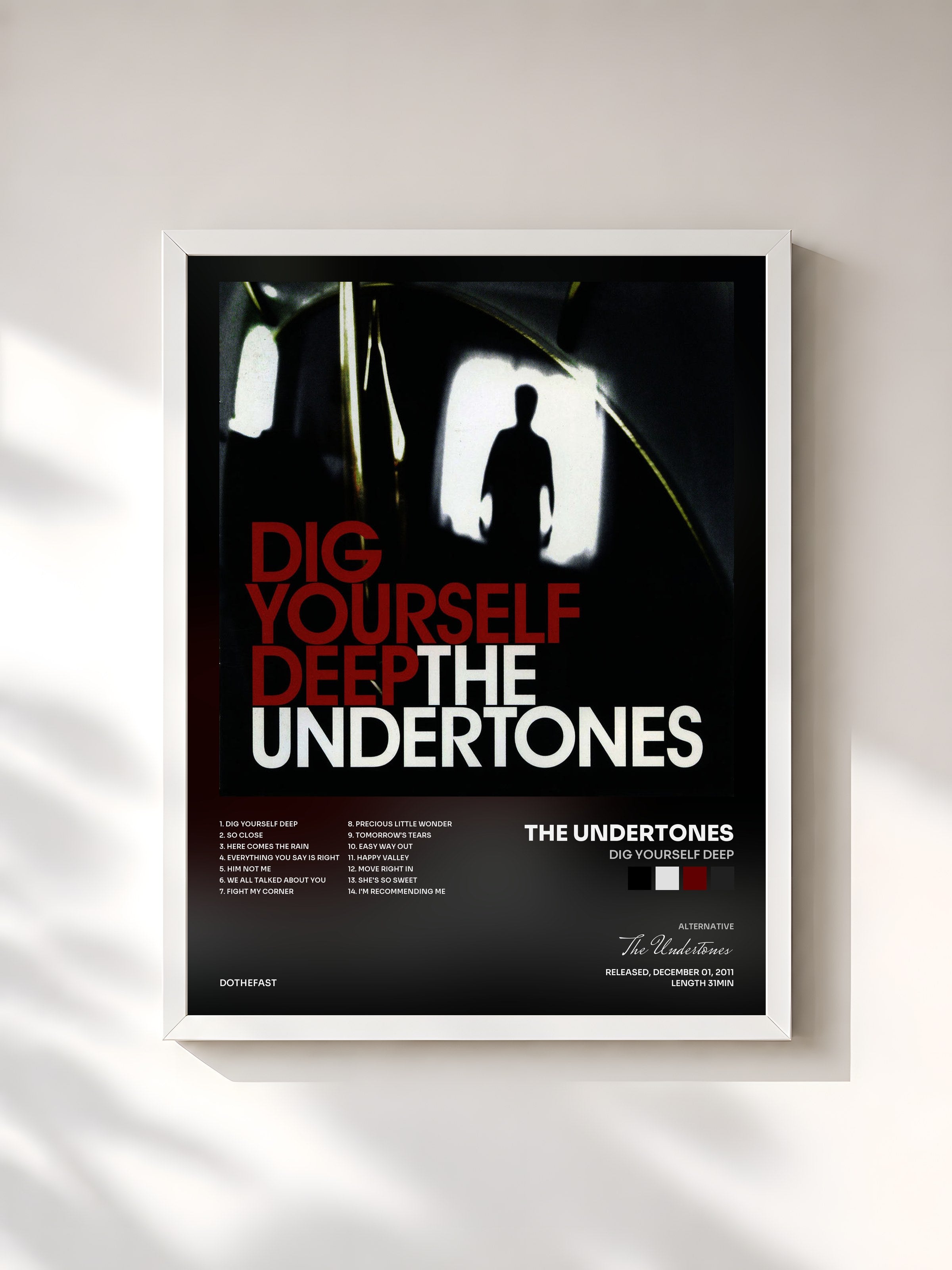 #blanc Tableau de l'album Dig Yourself Deep de The Undertones, cadre blanc, imprimé et encadré en France