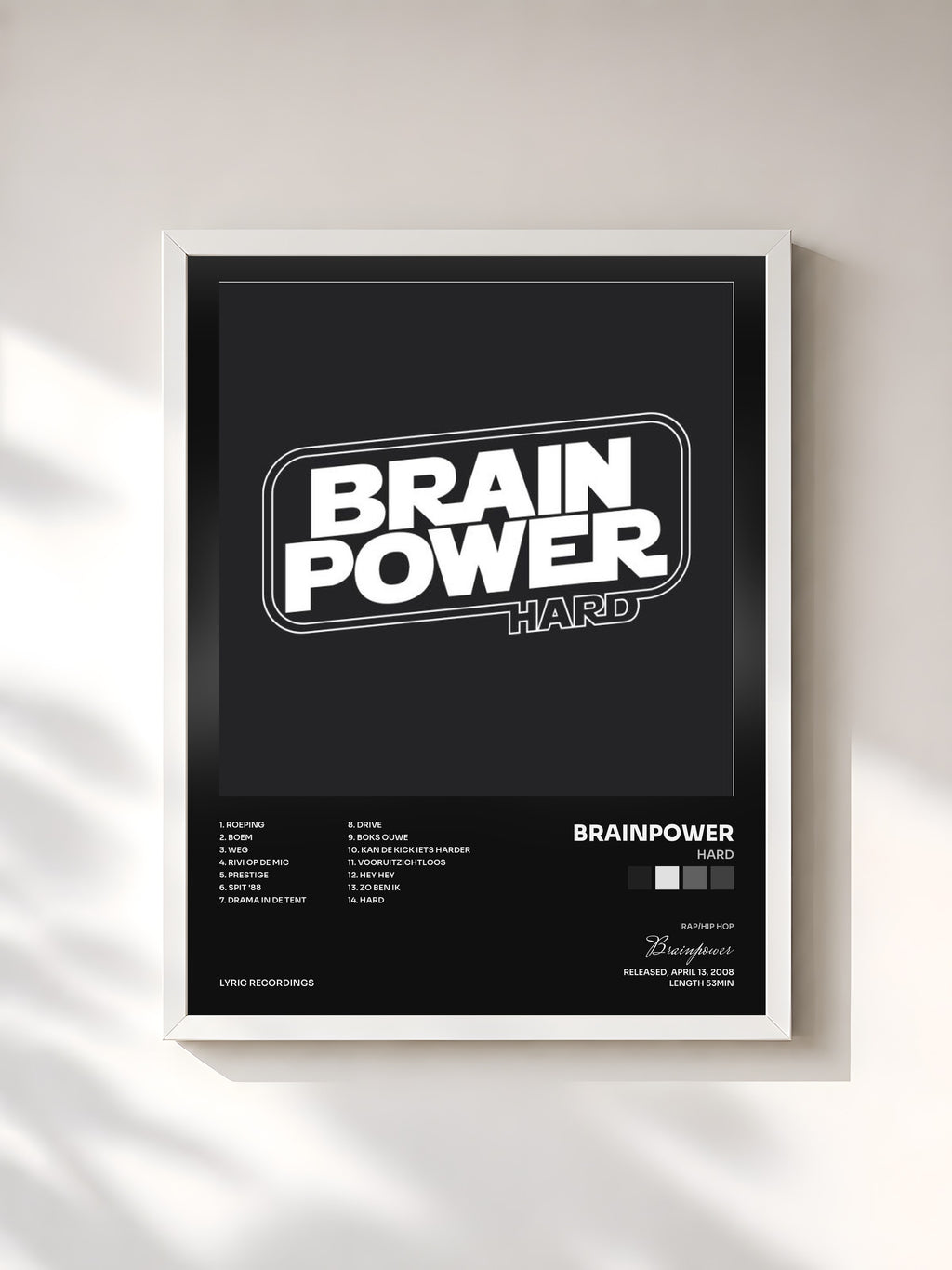 #blanc Tableau de l'album Hard de Brainpower, cadre blanc, imprimé et encadré en France