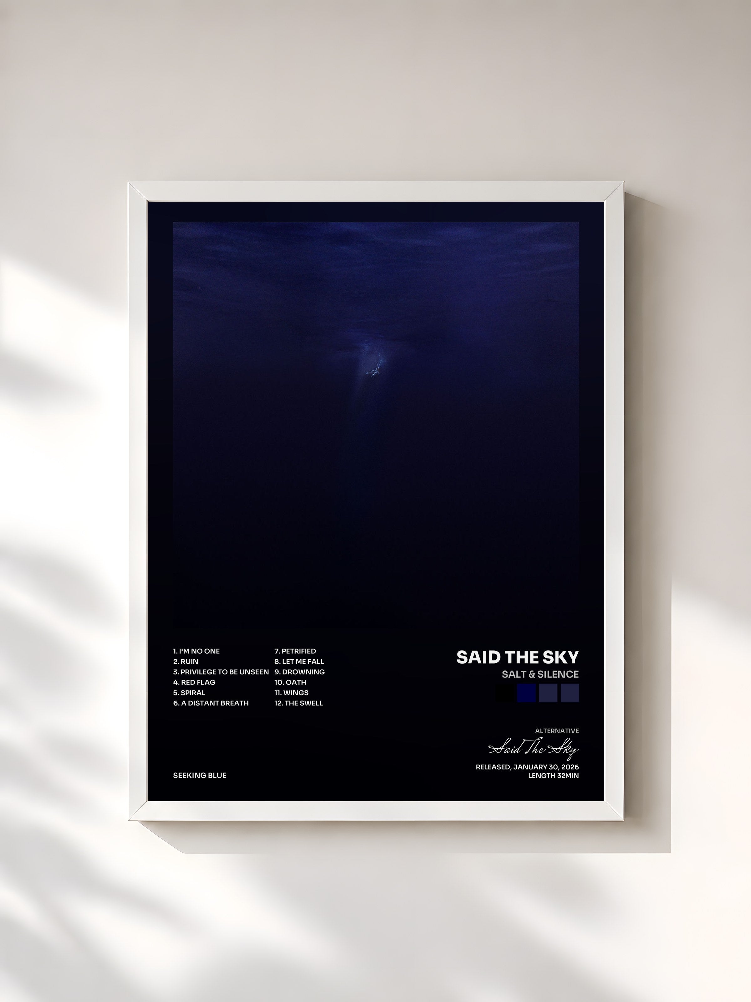 #blanc Tableau de l'album Salt & Silence de Said The Sky, cadre blanc, imprimé et encadré en France