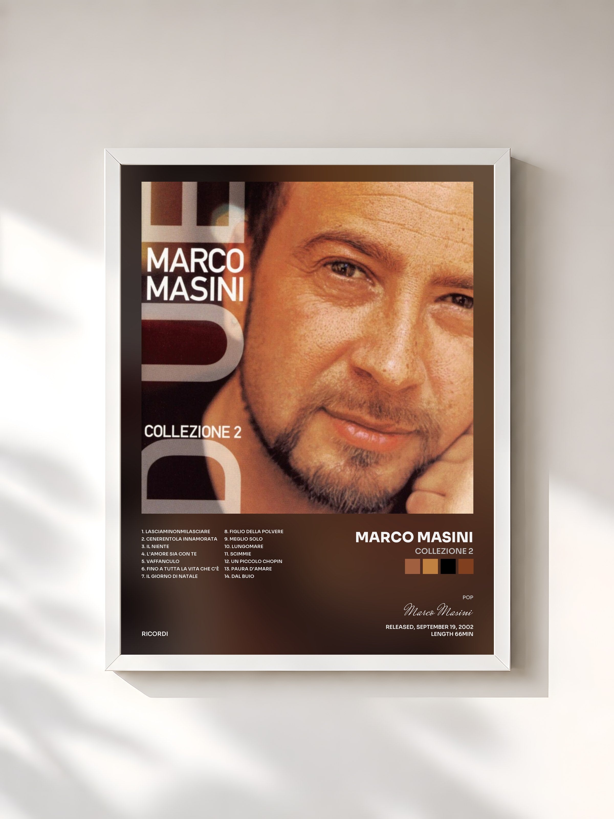 #blanc Tableau de l'album Collezione 2 de Marco Masini, cadre blanc, imprimé et encadré en France