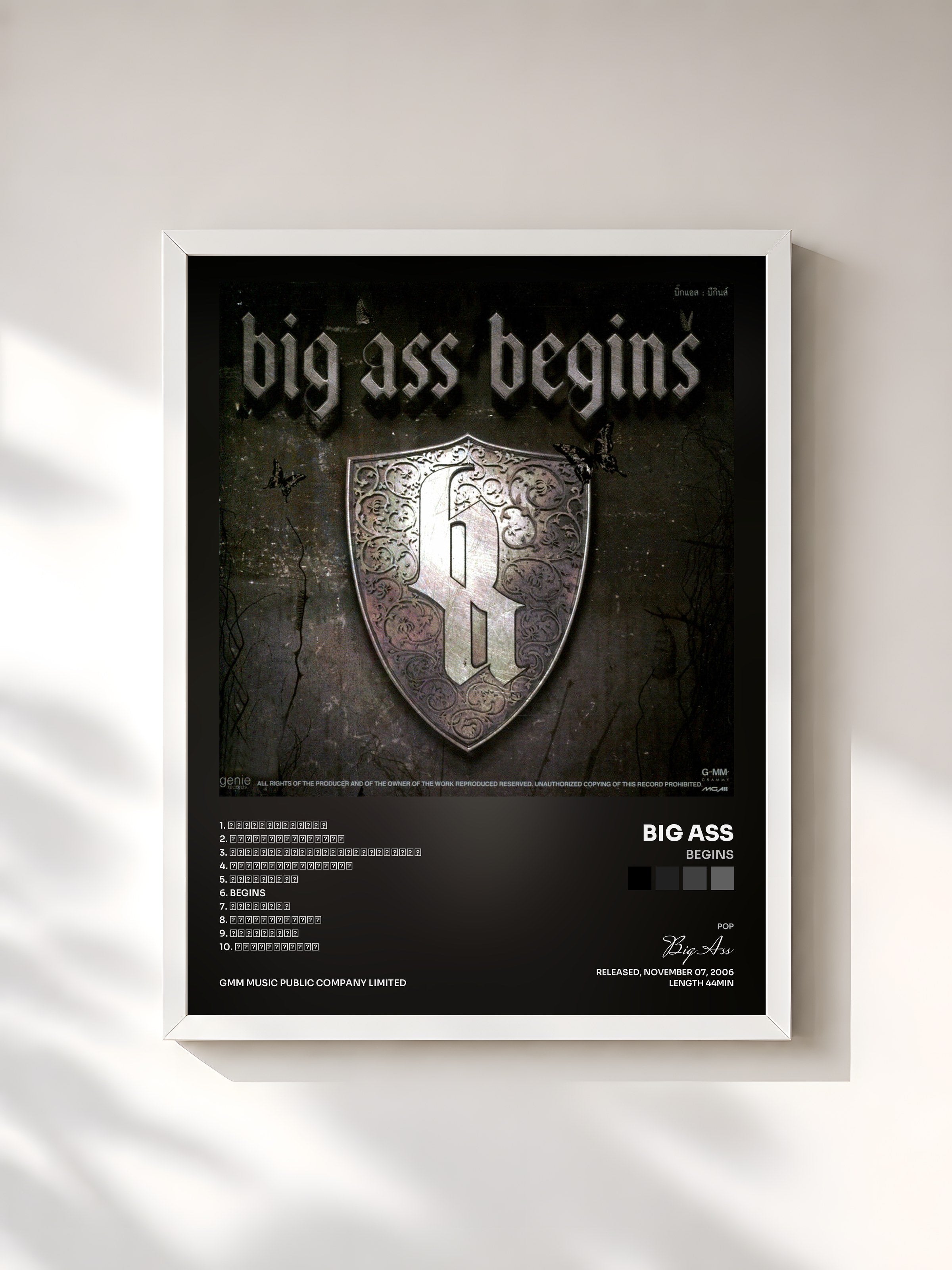 #blanc Tableau de l'album begins de Big Ass, cadre blanc, imprimé et encadré en France