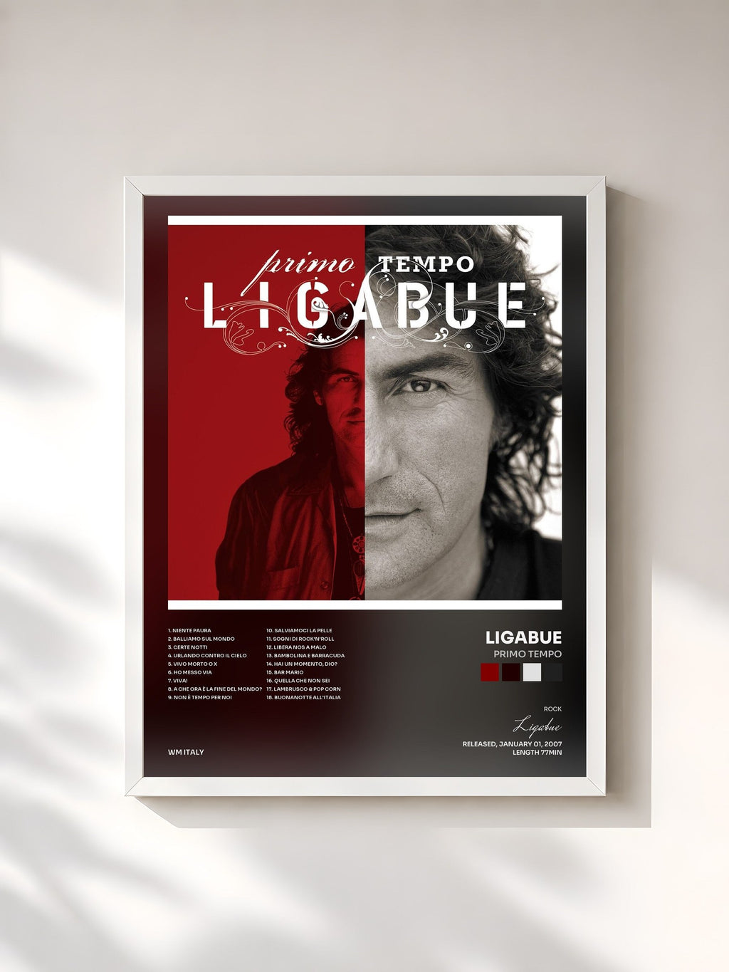 #blanc Primo tempo by Ligabue as a framed art print, white frame, printed and framed in France