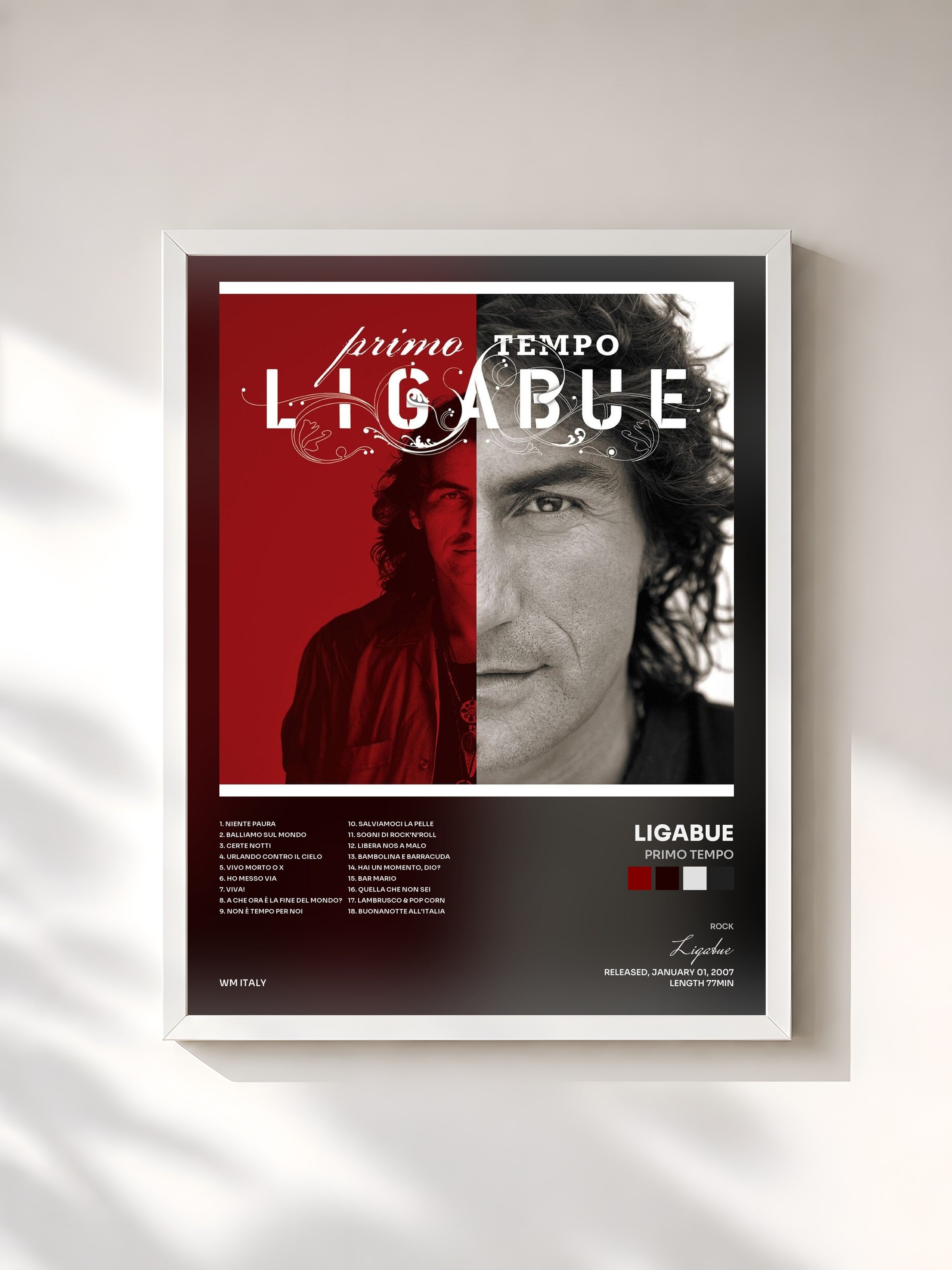 #blanc Tableau de l'album Primo tempo de Ligabue, cadre blanc, imprimé et encadré en France