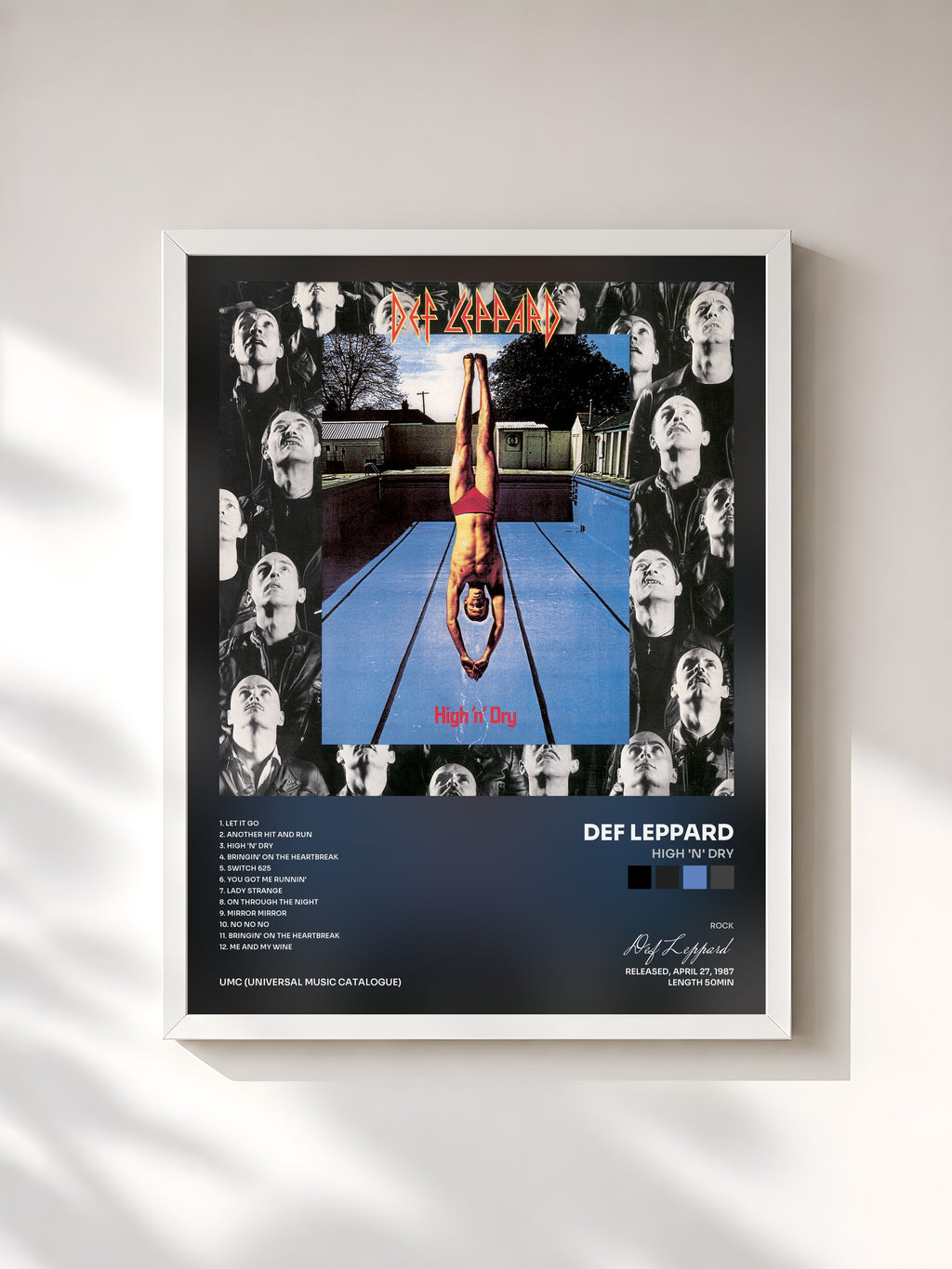 #blanc Tableau de l'album High 'N' Dry de Def Leppard, cadre blanc, imprimé et encadré en France