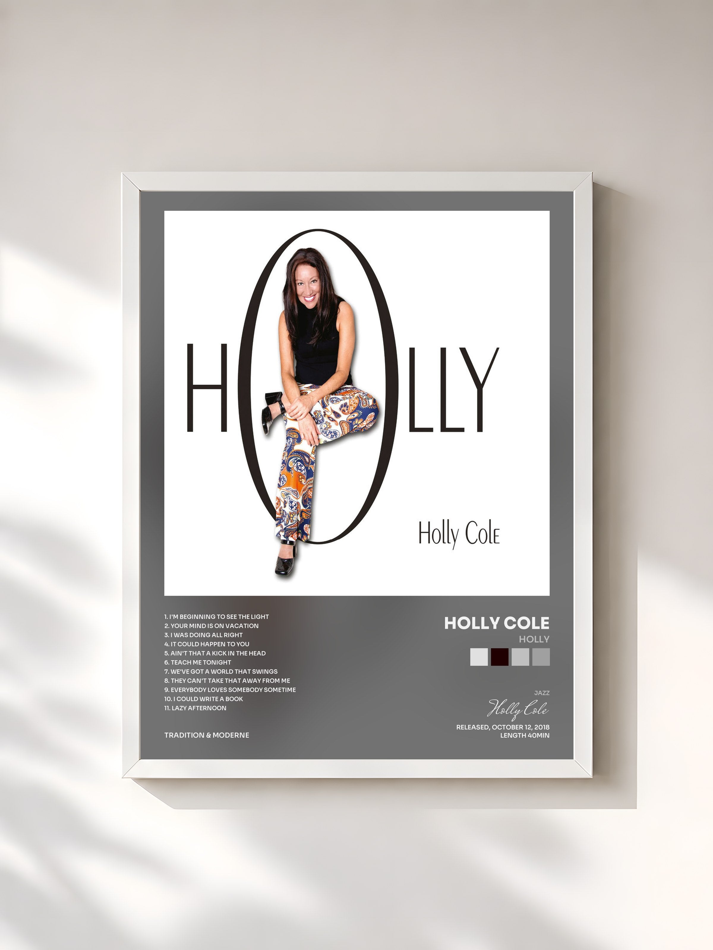 #blanc Tableau de l'album Holly de Holly Cole, cadre blanc, imprimé et encadré en France