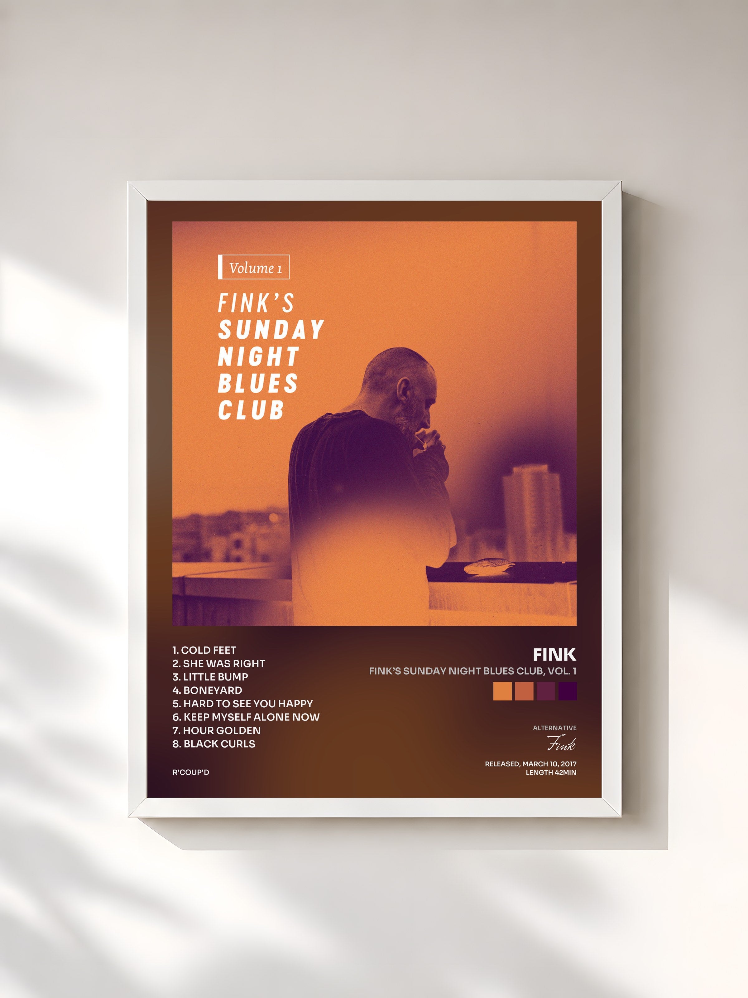 #blanc Tableau de l'album Fink’s Sunday Night Blues Club, Vol. 1 de Fink, cadre blanc, imprimé et encadré en France
