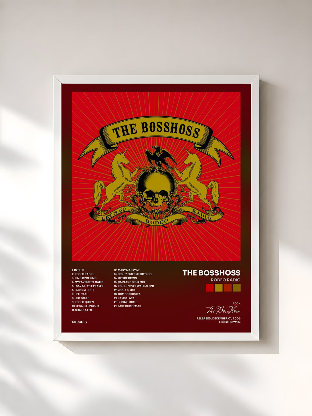 #blanc Tableau de l'album Rodeo Radio de The BossHoss, cadre blanc, imprimé et encadré en France