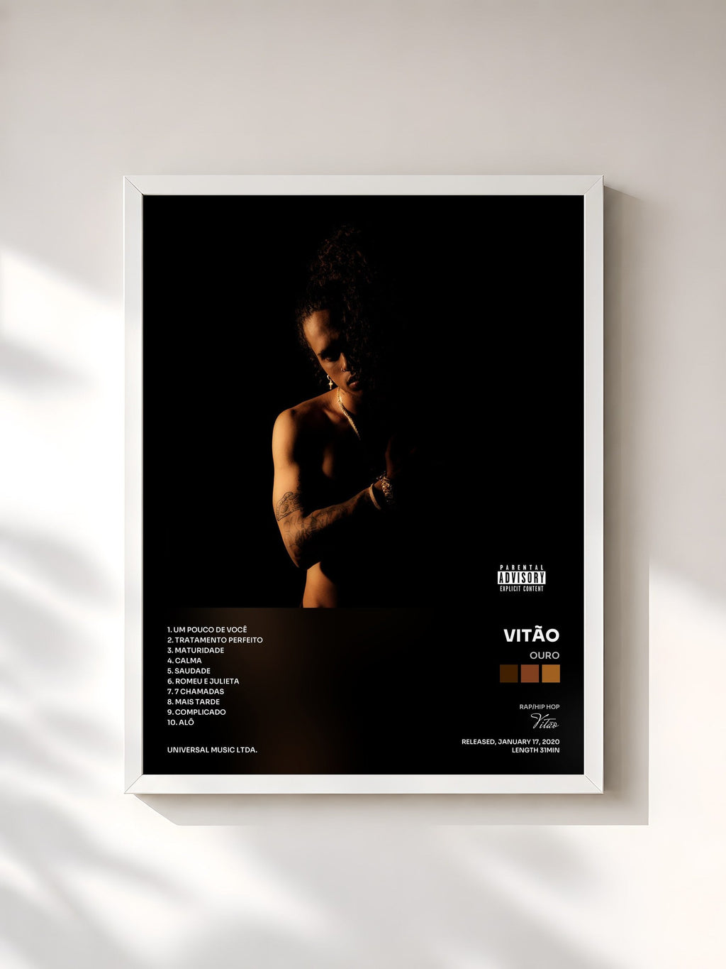 #blanc Ouro by Vitão as a framed art print, white frame, printed and framed in France