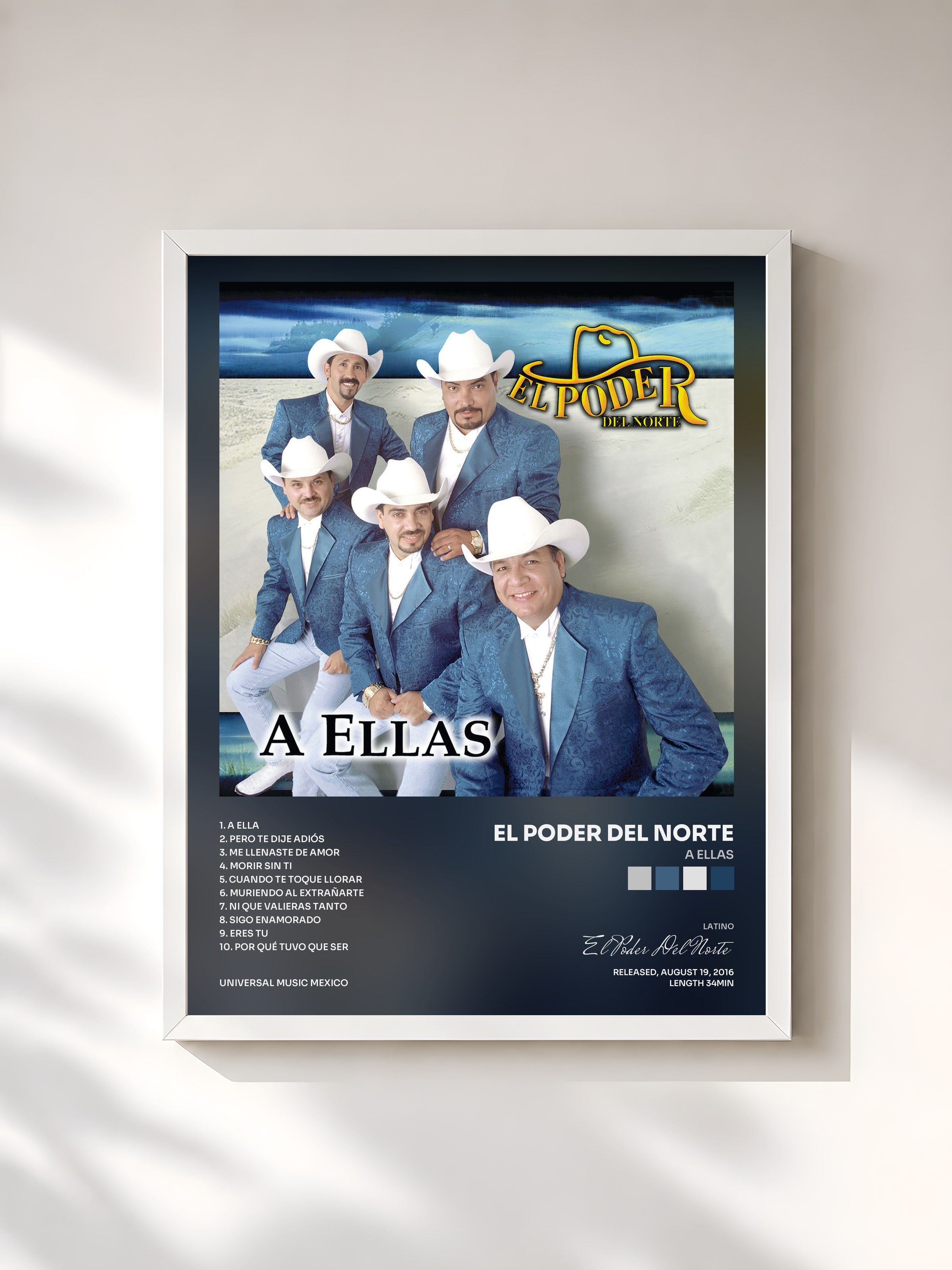 #blanc Tableau de l'album A Ellas de El Poder Del Norte, cadre blanc, imprimé et encadré en France