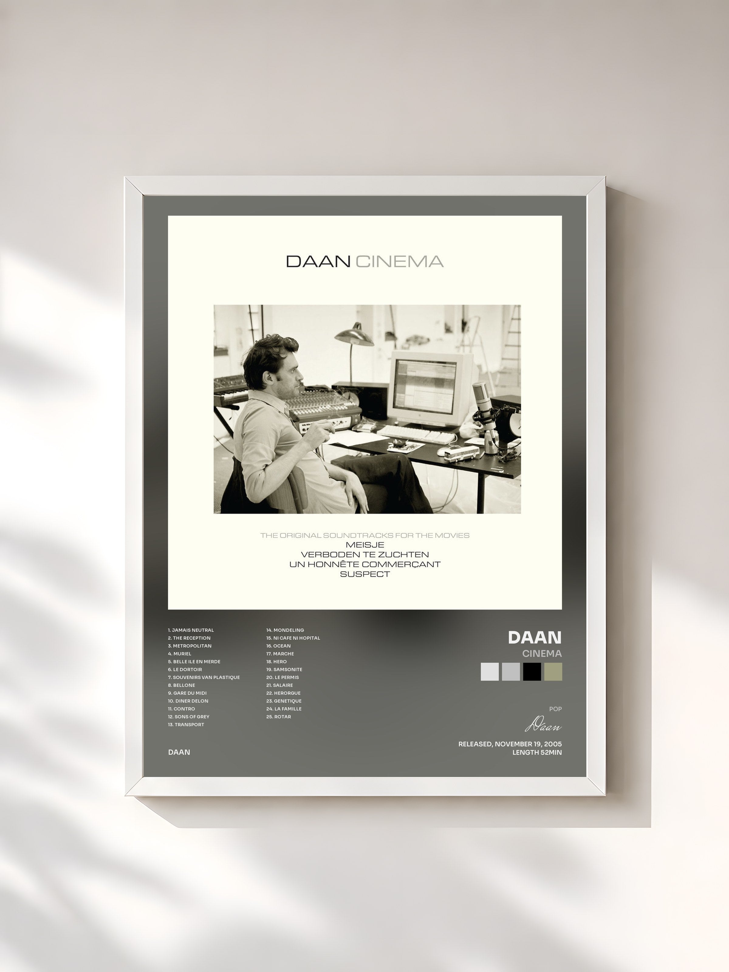 #blanc Tableau de l'album Cinema de Daan, cadre blanc, imprimé et encadré en France