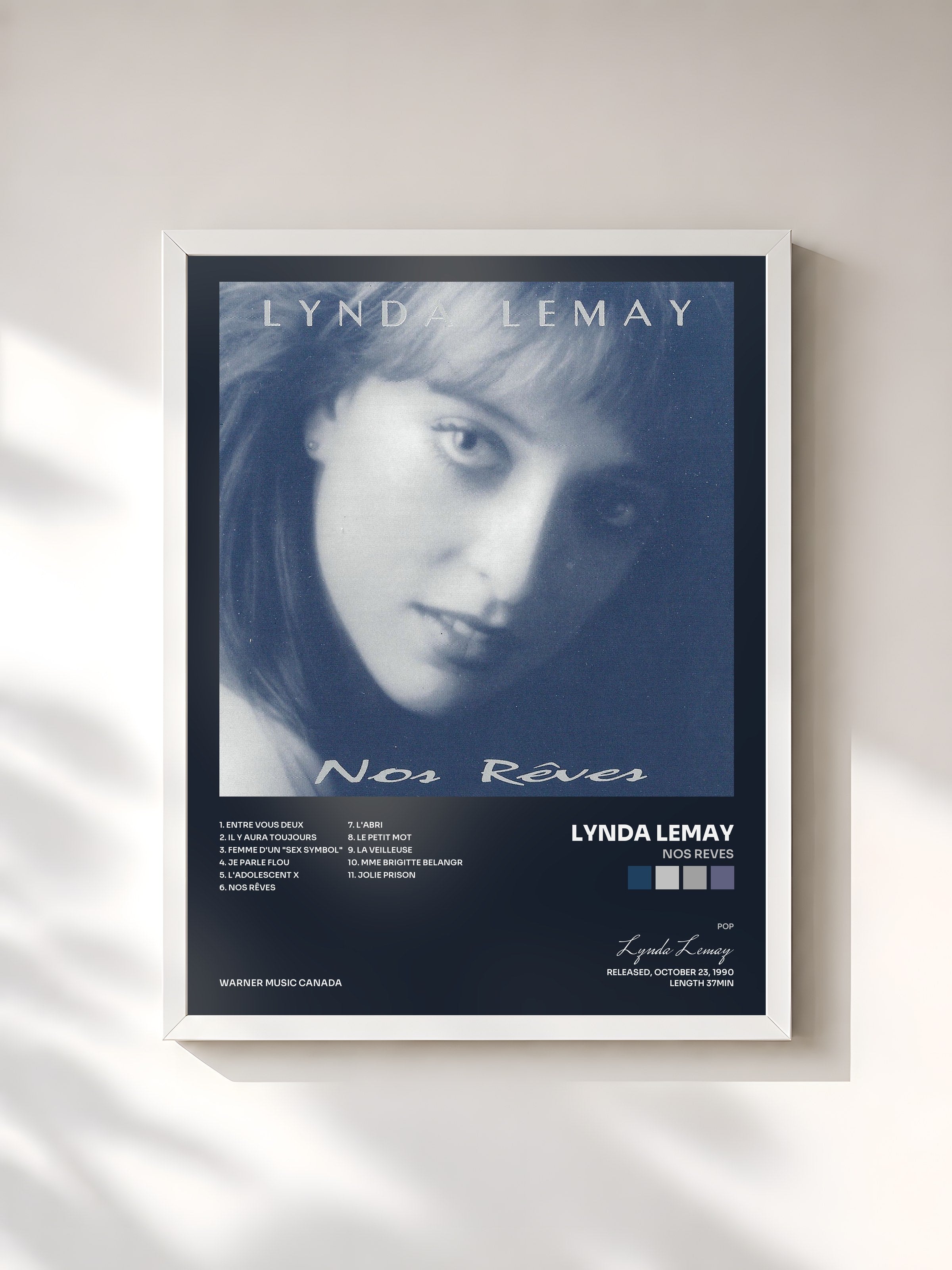 #blanc Tableau de l'album Nos Reves de Lynda Lemay, cadre blanc, imprimé et encadré en France