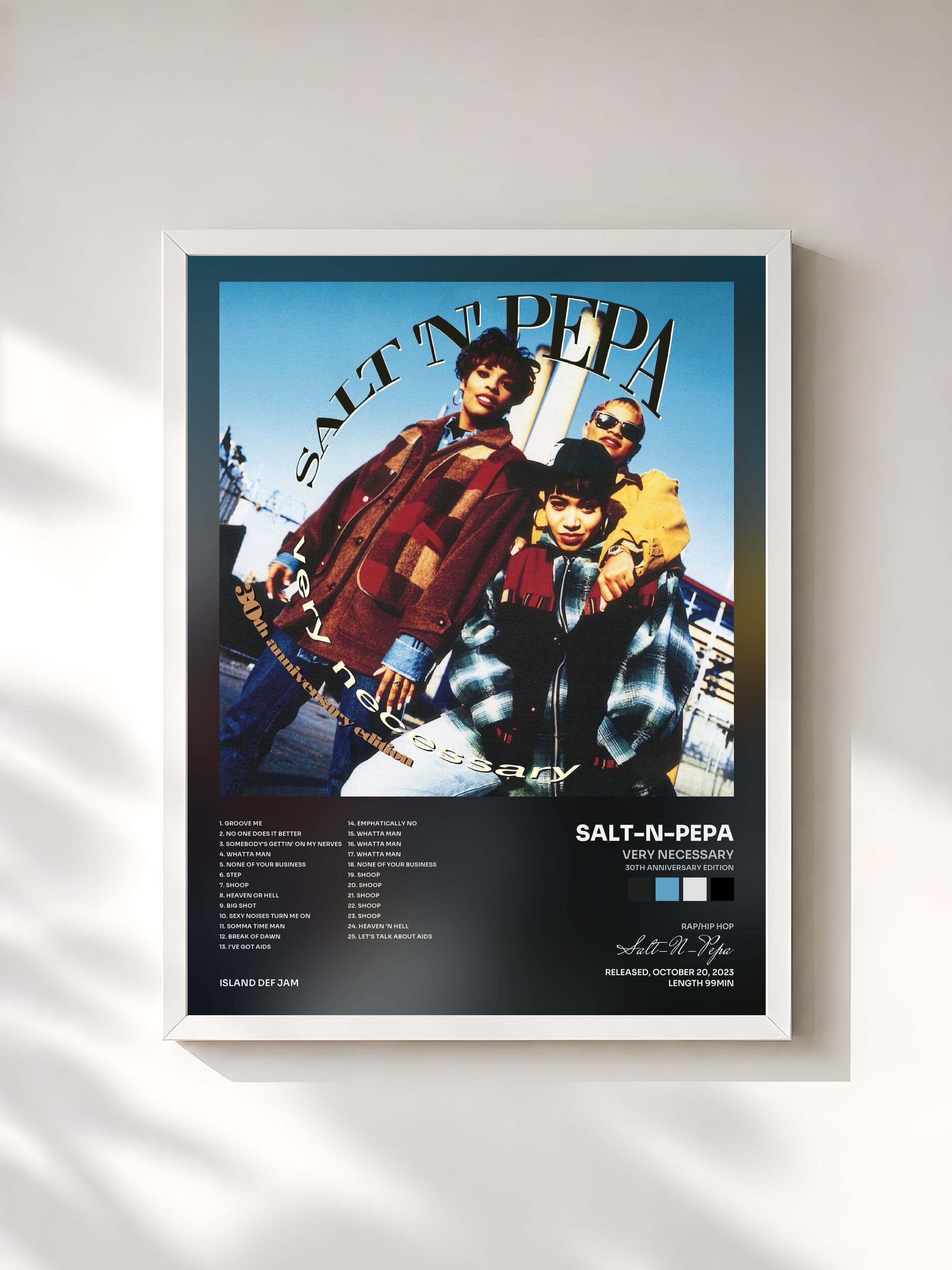 #blanc Tableau de l'album Very Necessary (30th Anniversary Edition) de Salt-N-Pepa, cadre blanc, imprimé et encadré en France