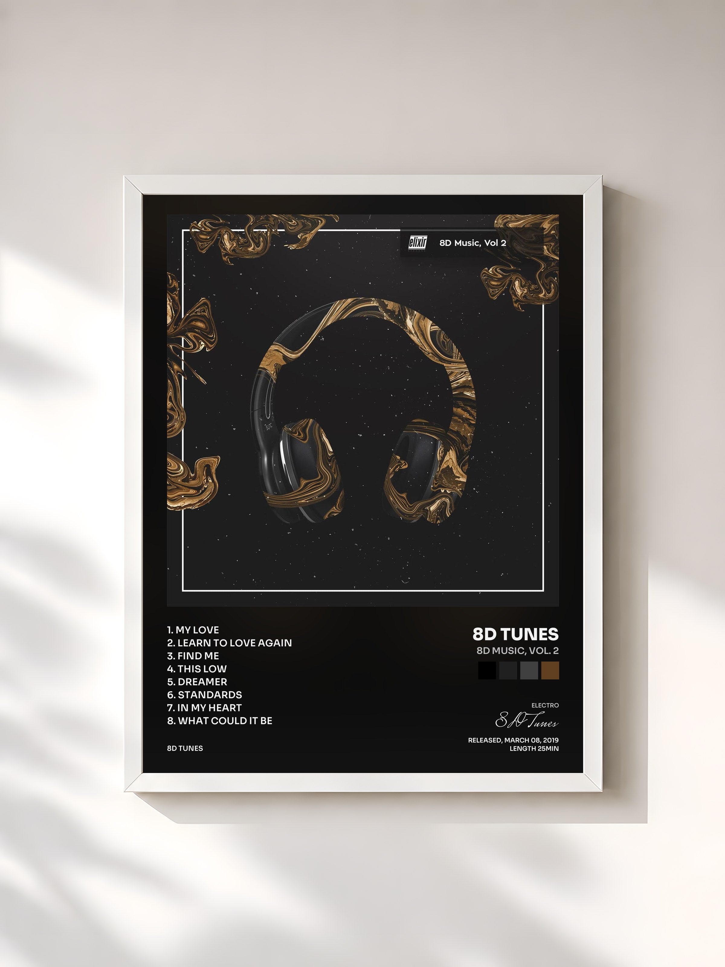 #blanc Tableau de l'album 8D Music, Vol. 2 de 8D Tunes, cadre blanc, imprimé et encadré en France