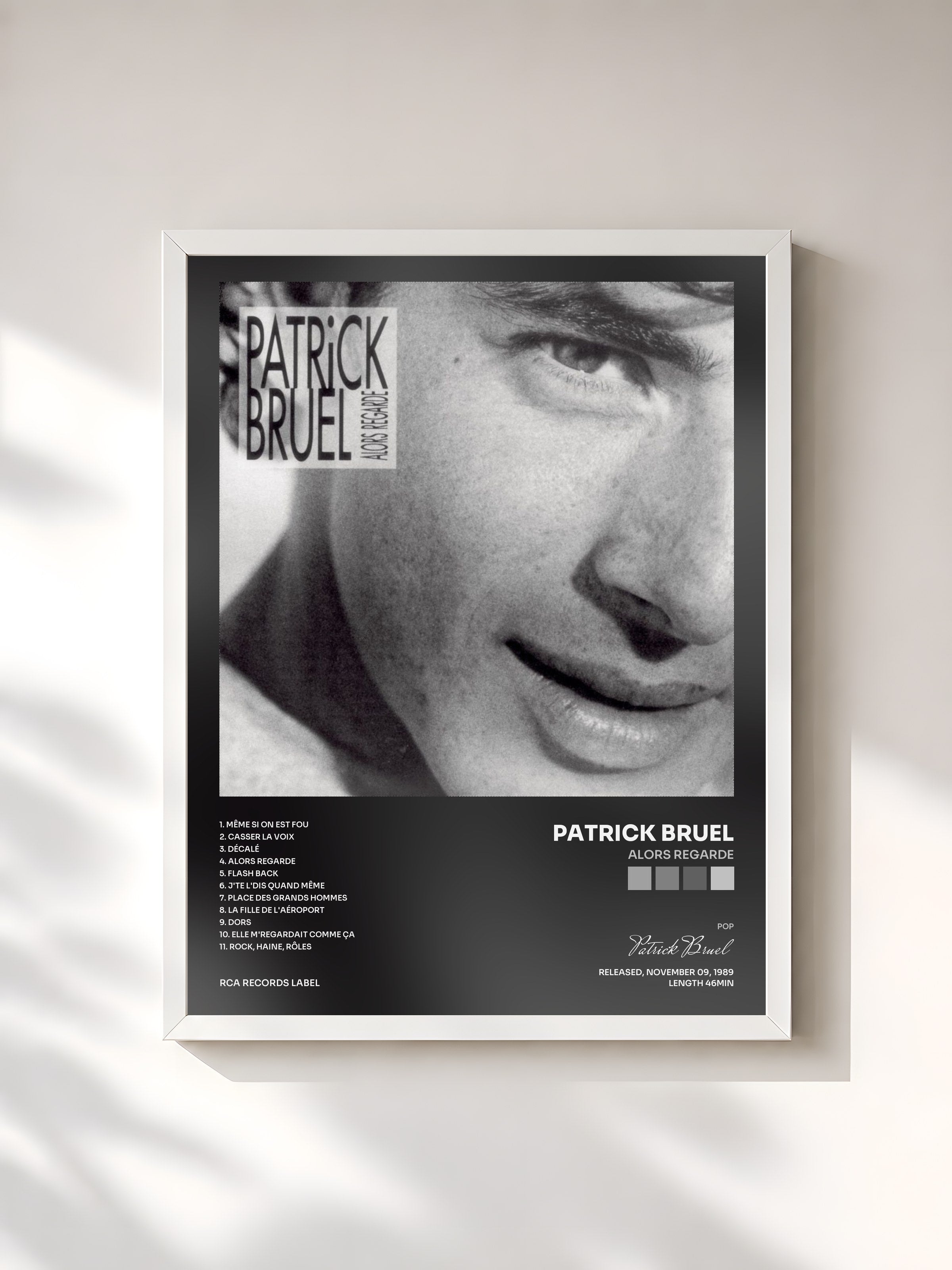 #blanc Tableau de l'album Alors regarde de Patrick Bruel, cadre blanc, imprimé et encadré en France