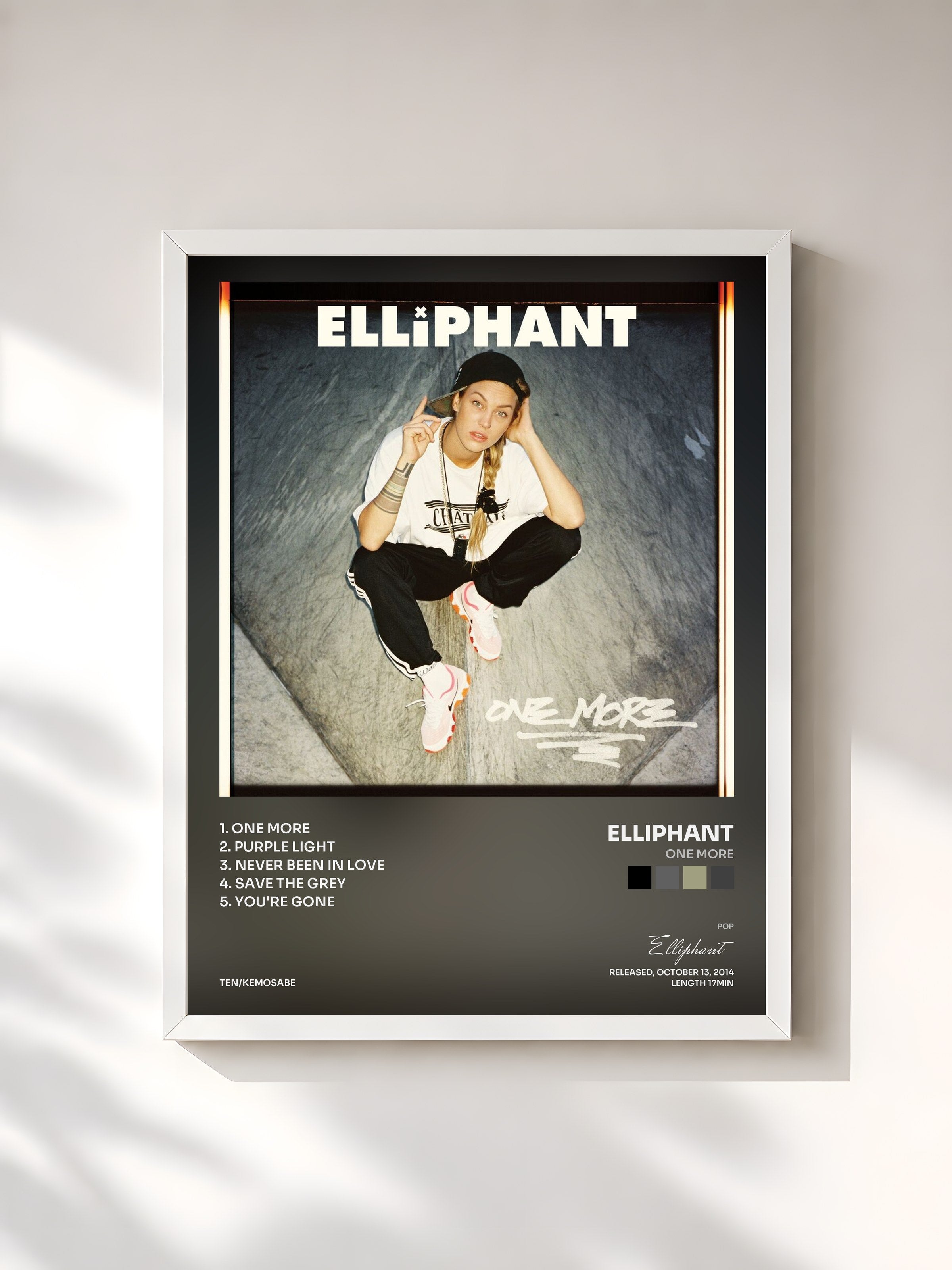 #blanc Tableau de l'album One More de Elliphant, cadre blanc, imprimé et encadré en France