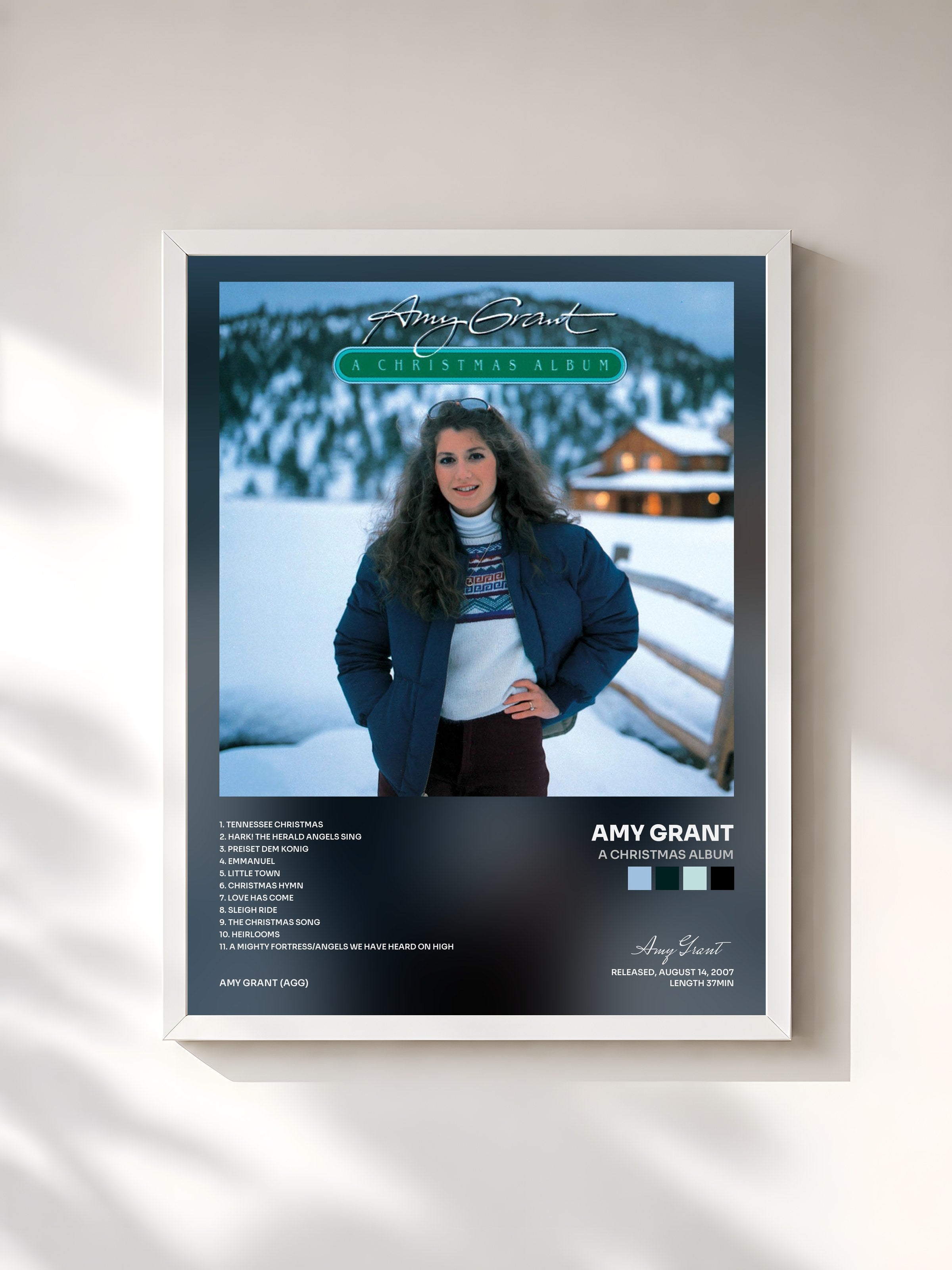 #blanc Tableau de l'album A Christmas Album de Amy Grant, cadre blanc, imprimé et encadré en France