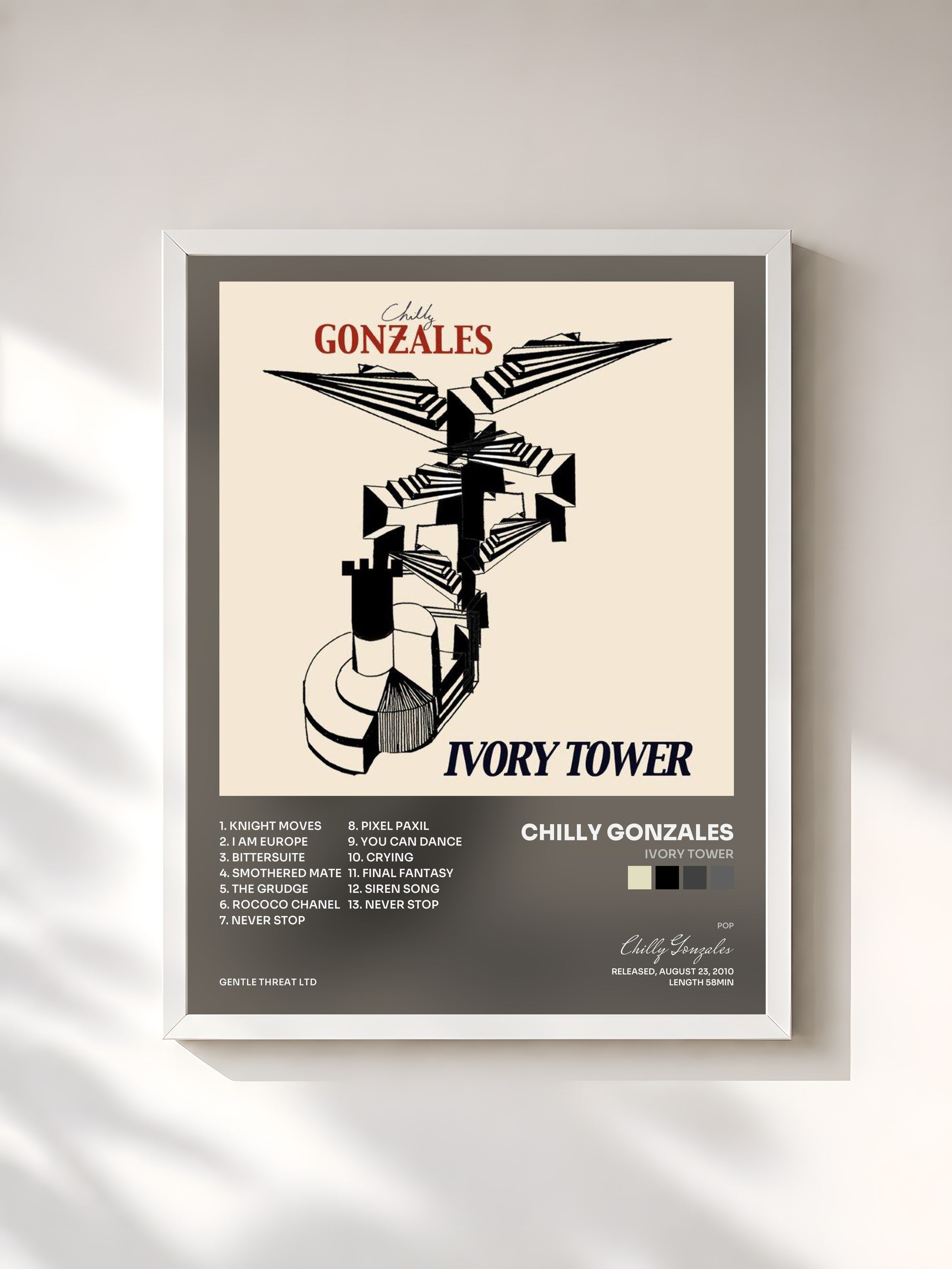 #blanc Tableau de l'album Ivory Tower de Chilly Gonzales, cadre blanc, imprimé et encadré en France