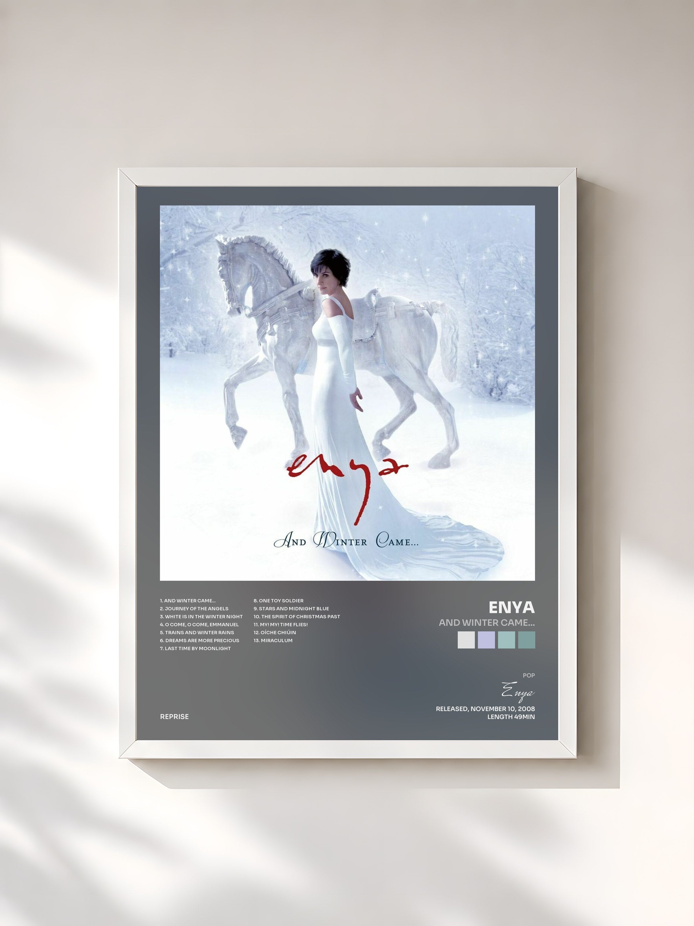 #blanc Tableau de l'album And Winter Came... de Enya, cadre blanc, imprimé et encadré en France