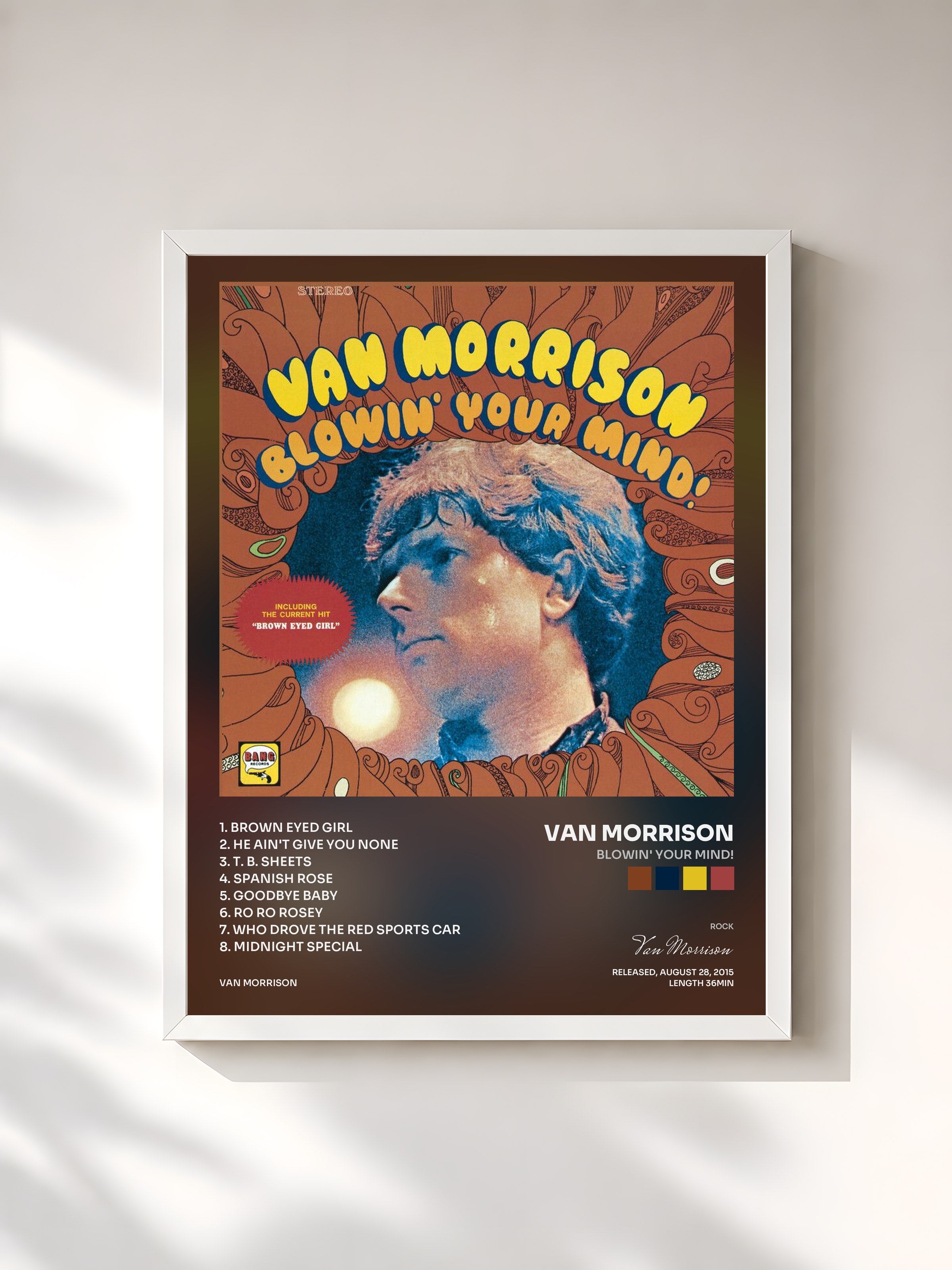 #blanc Tableau de l'album Blowin' Your Mind! de Van Morrison, cadre blanc, imprimé et encadré en France