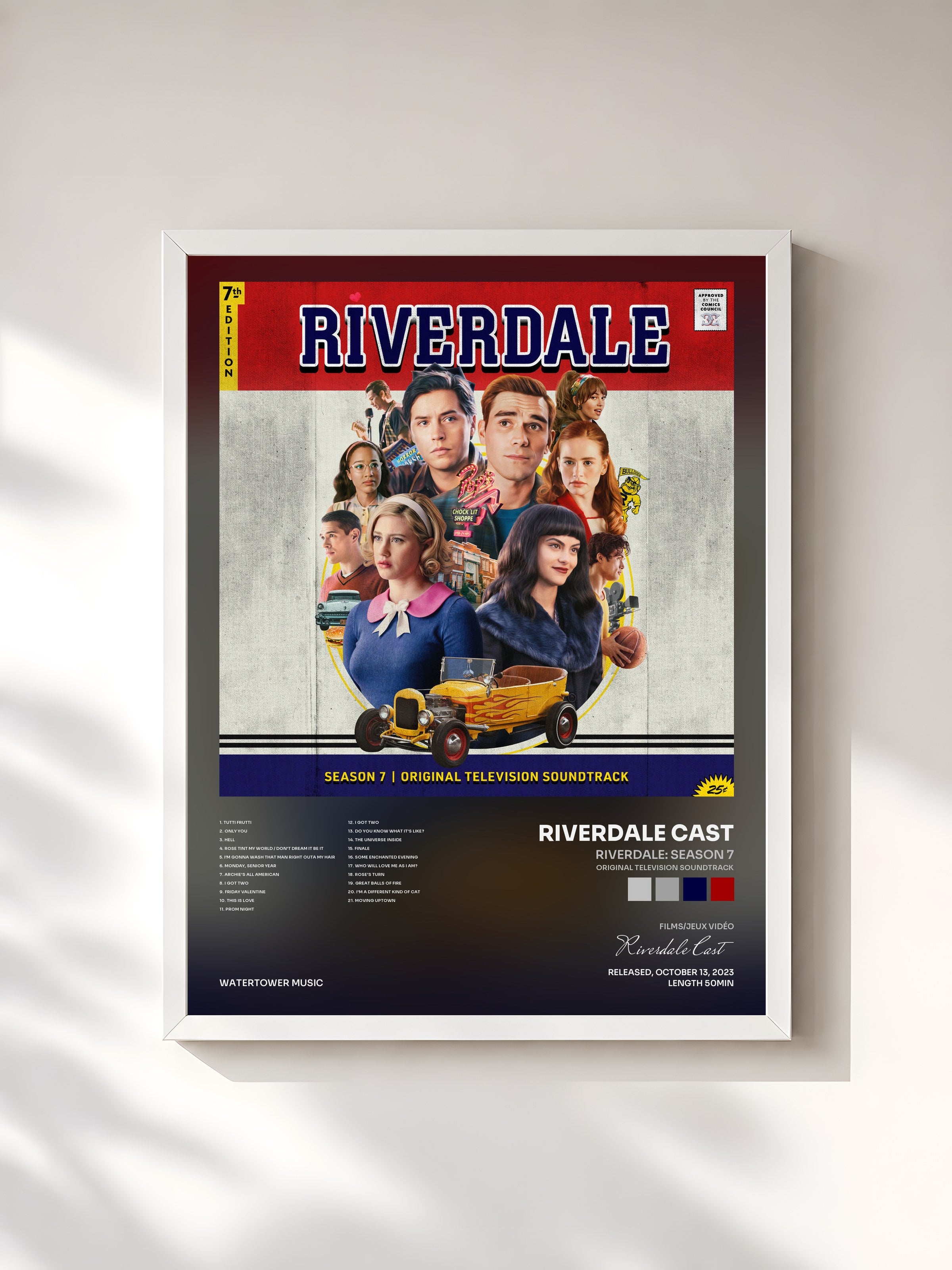#blanc Tableau de l'album Riverdale: Season 7 (Original Television Soundtrack) de Riverdale Cast, cadre blanc, imprimé et encadré en France