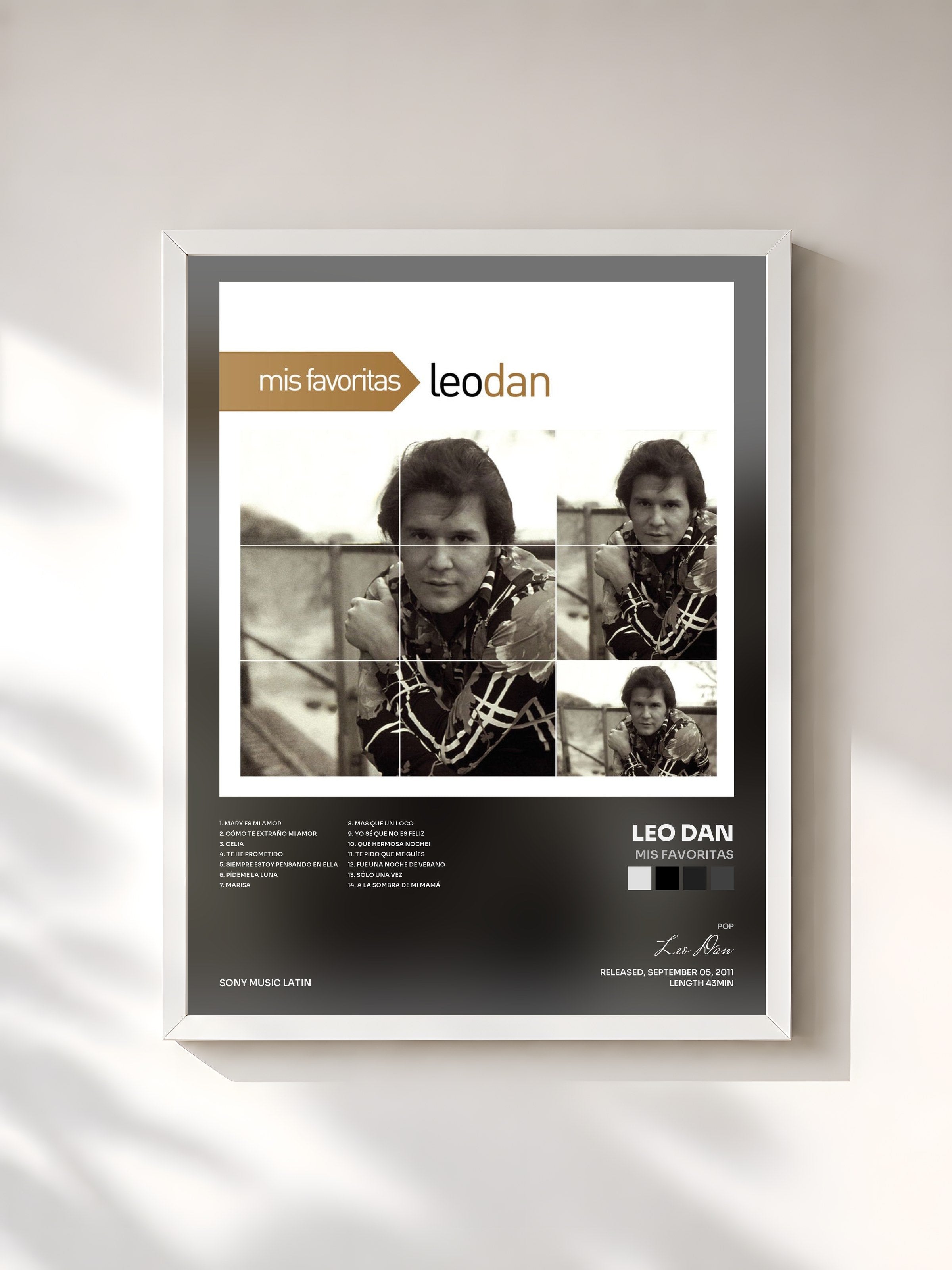 #blanc Tableau de l'album Mis Favoritas de Leo Dan, cadre blanc, imprimé et encadré en France