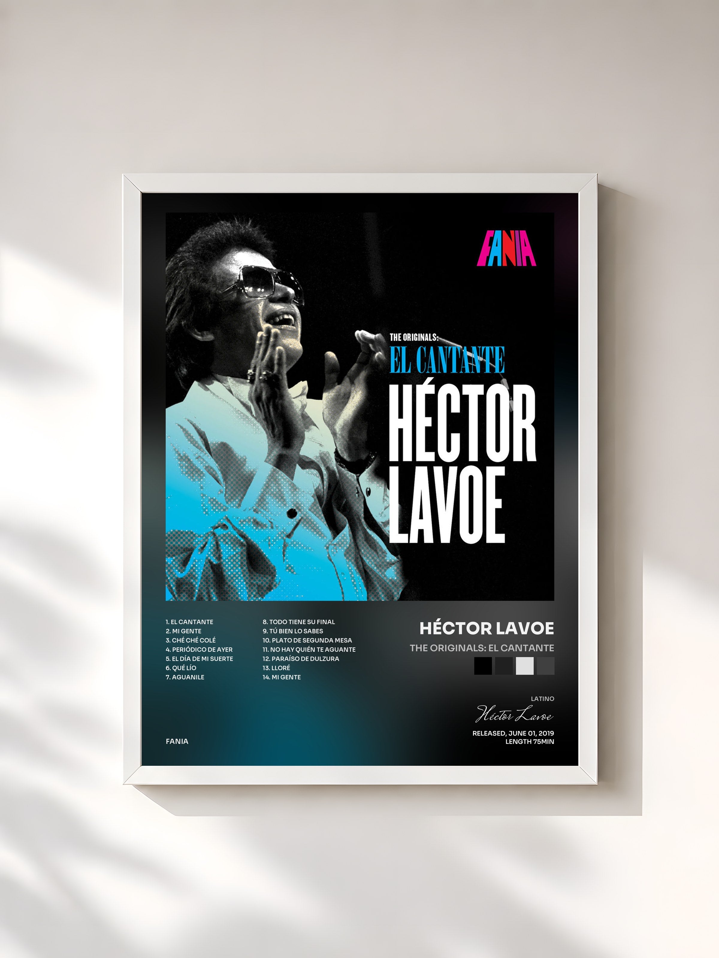 #blanc Tableau de l'album The Originals: El Cantante de Héctor Lavoe, cadre blanc, imprimé et encadré en France