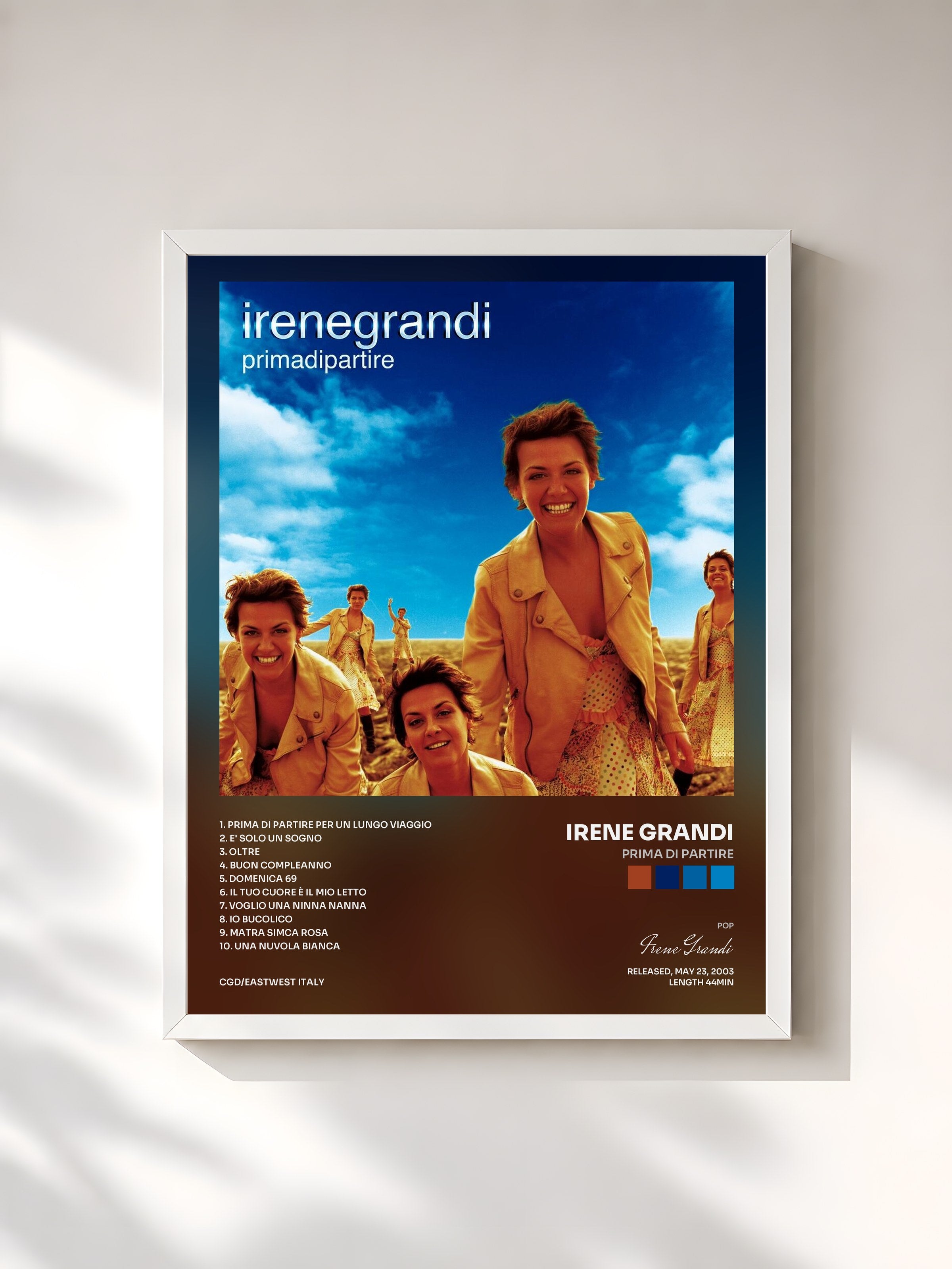 #blanc Tableau de l'album Prima di partire de Irene Grandi, cadre blanc, imprimé et encadré en France