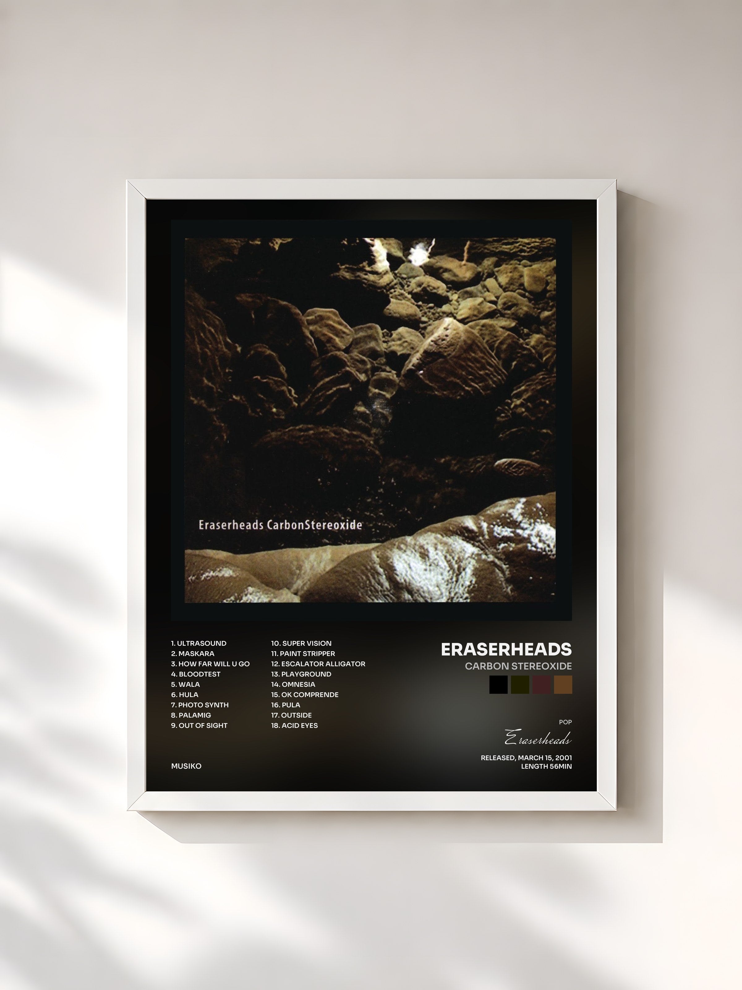 #blanc Tableau de l'album Carbon Stereoxide de Eraserheads, cadre blanc, imprimé et encadré en France