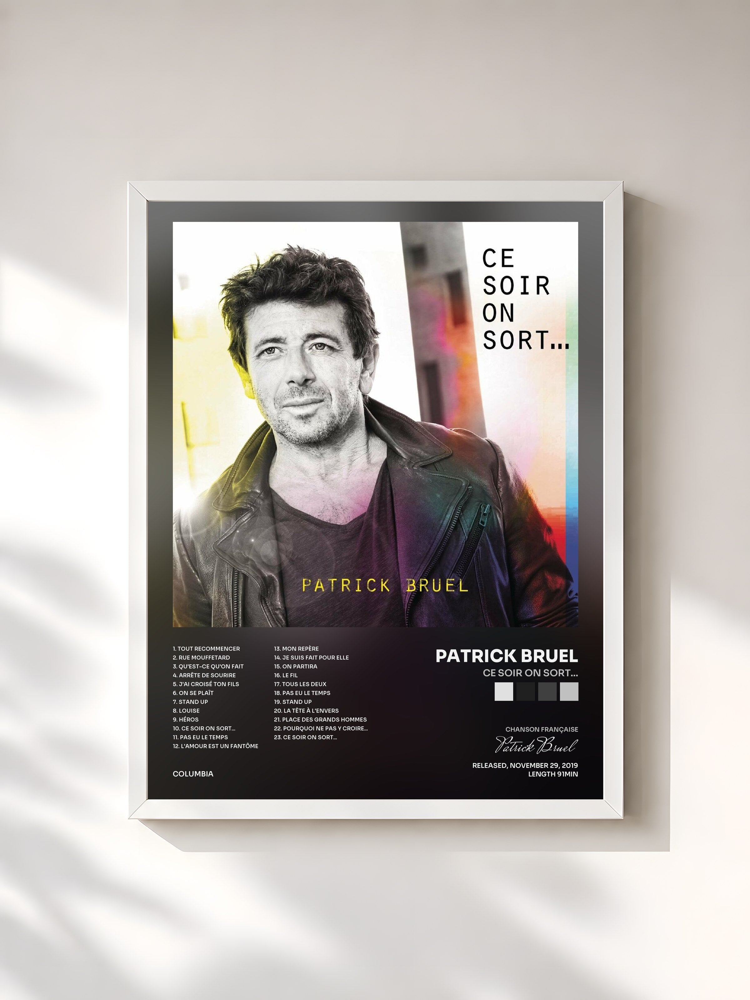 #blanc Tableau de l'album Ce soir on sort... de Patrick Bruel, cadre blanc, imprimé et encadré en France