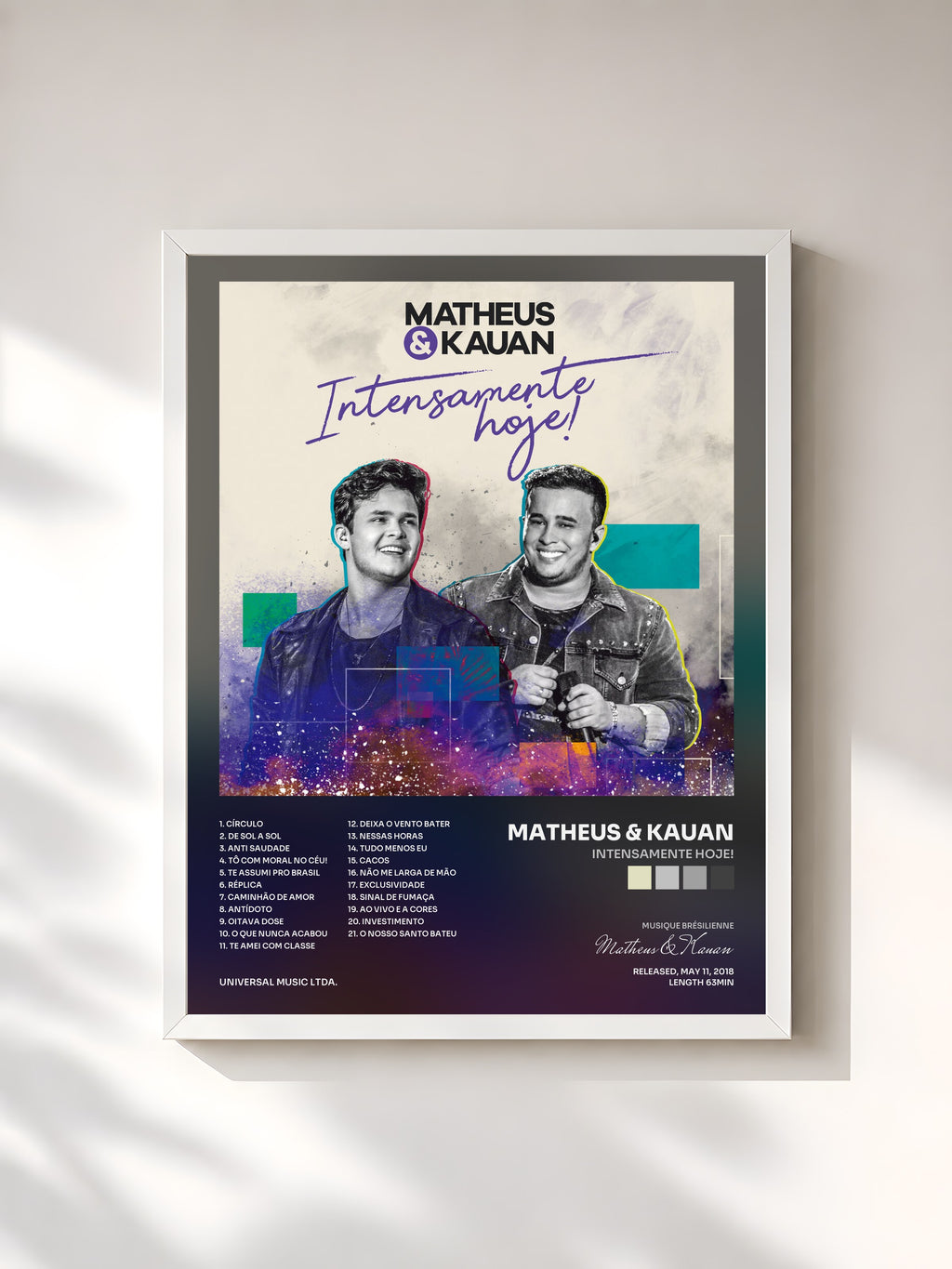 #blanc Tableau de l'album Intensamente Hoje! de Matheus & Kauan, cadre blanc, imprimé et encadré en France