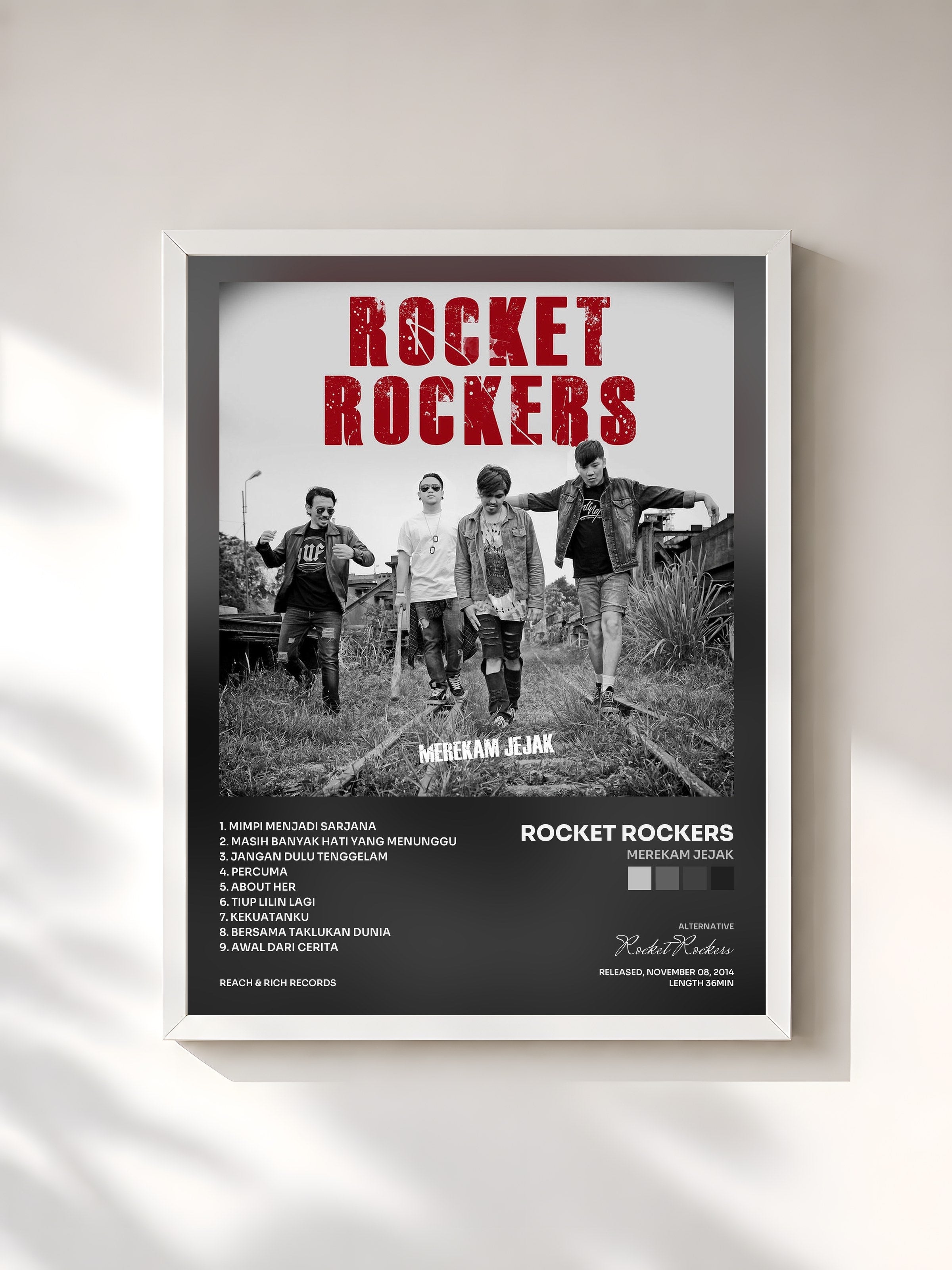 #blanc Tableau de l'album Merekam Jejak de Rocket Rockers, cadre blanc, imprimé et encadré en France