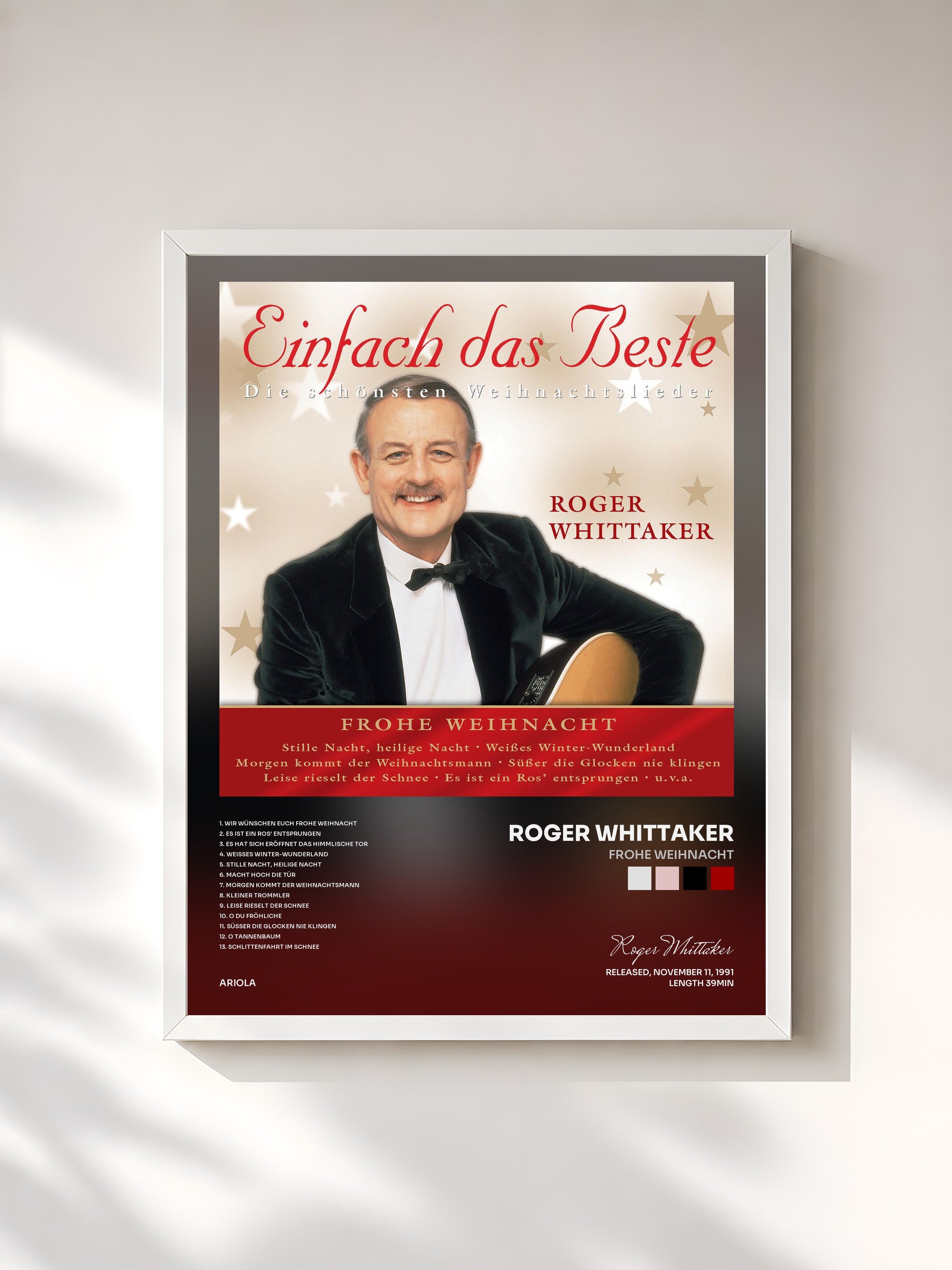 #blanc Tableau de l'album Frohe Weihnacht de Roger Whittaker, cadre blanc, imprimé et encadré en France