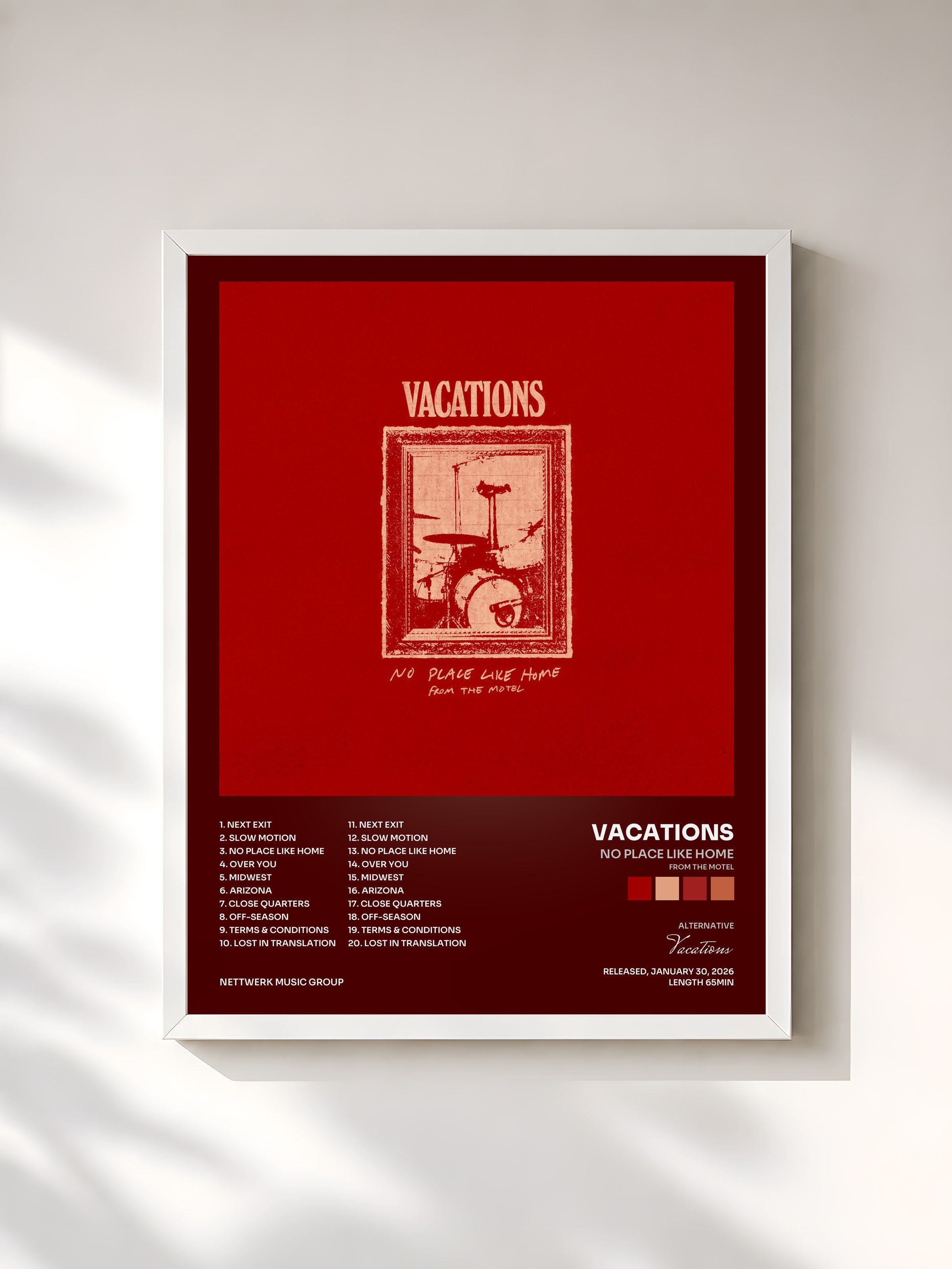 #blanc Tableau de l'album No Place Like Home (From the Motel) de Vacations, cadre blanc, imprimé et encadré en France