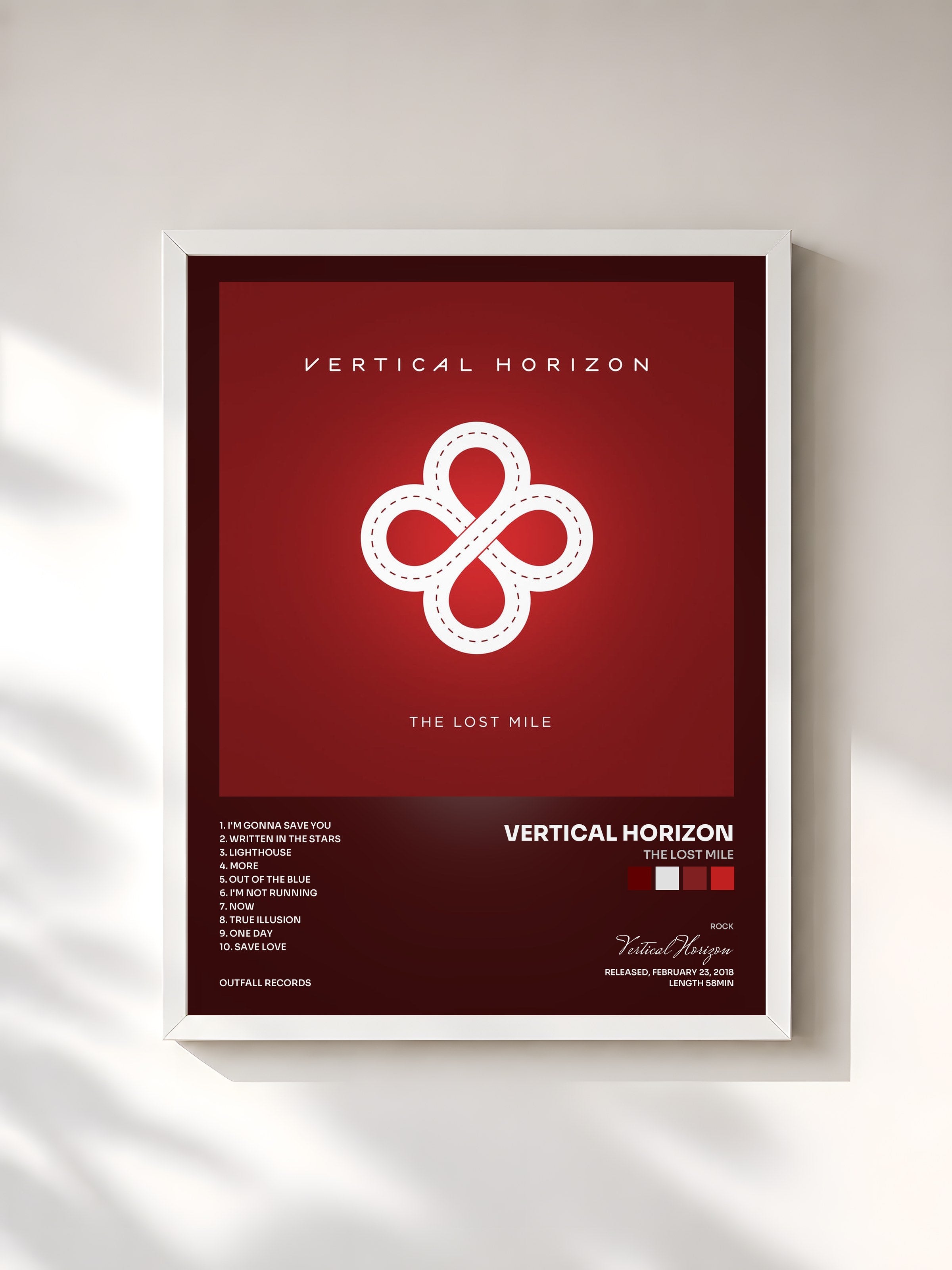 #blanc Tableau de l'album The Lost Mile de Vertical Horizon, cadre blanc, imprimé et encadré en France